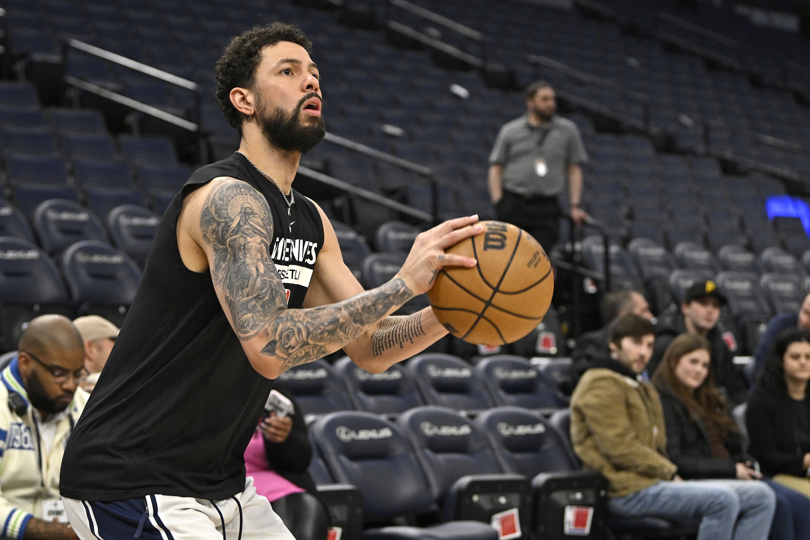 Mar 22, 2023; Minneapolis, Minnesota, USA; Minnesota Timberwolves guard Austin Rivers (25) participates in shoot around before a game against the Atlanta Hawks at Target Center. Mandatory Credit: Nick Wosika-USA TODAY Sports