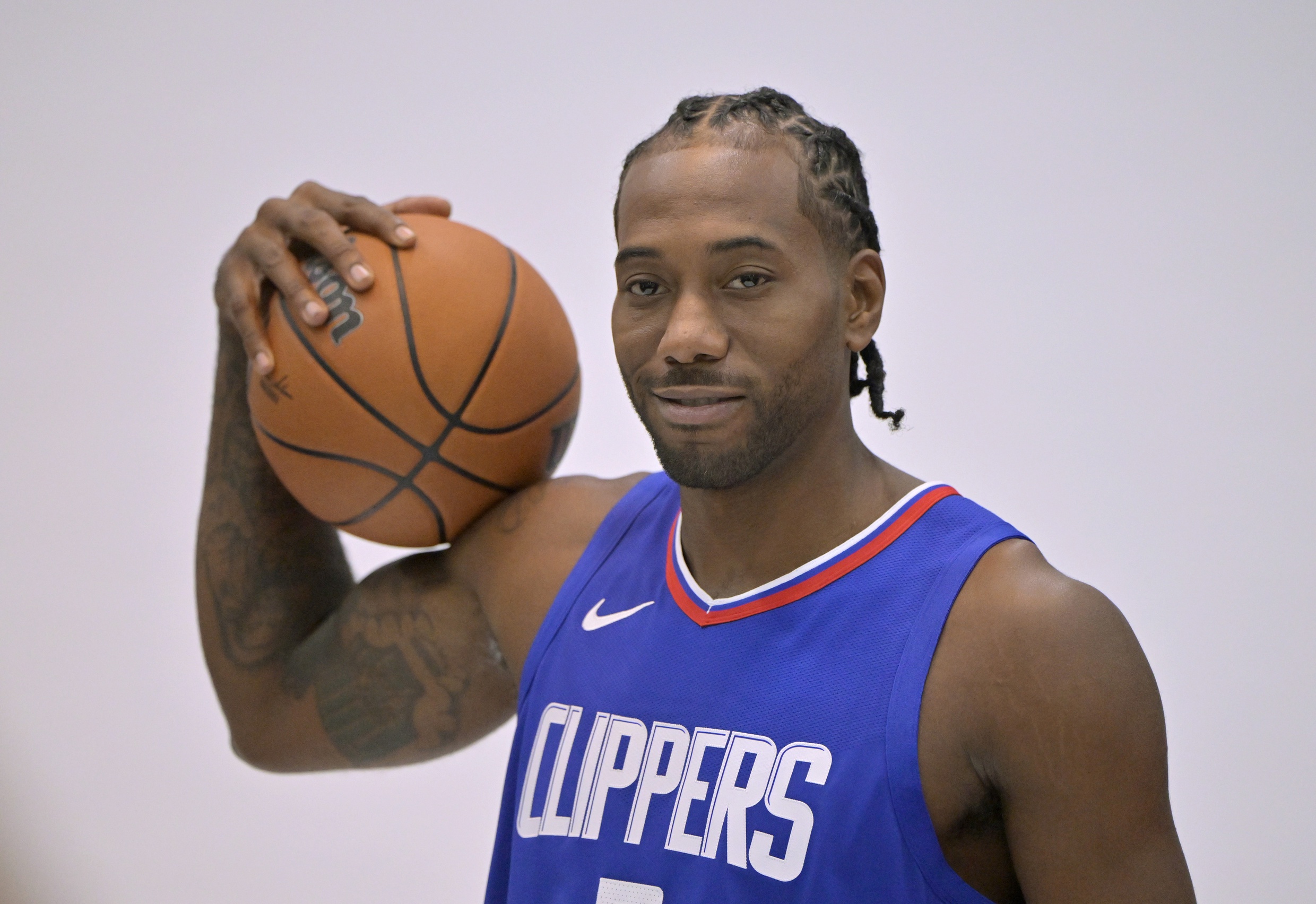 Oct 2, 2023; Los Angeles, CA, USA; Los Angeles Clippers forward Kawhi Leonard (2) during media day at the Honey Training Center in Playa Vista, CA. Mandatory Credit: Jayne Kamin-Oncea-USA TODAY Sports