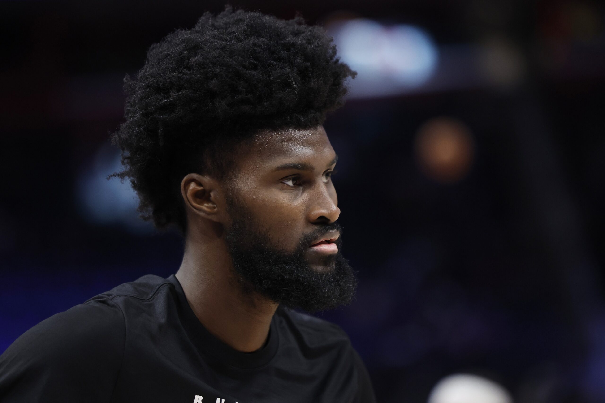 Feb 4, 2024; Detroit, Michigan, USA; Orlando Magic forward Jonathan Isaac (1) during warm ups before the game against the Detroit Pistons at Little Caesars Arena. Mandatory Credit: Rick Osentoski-USA TODAY Sports