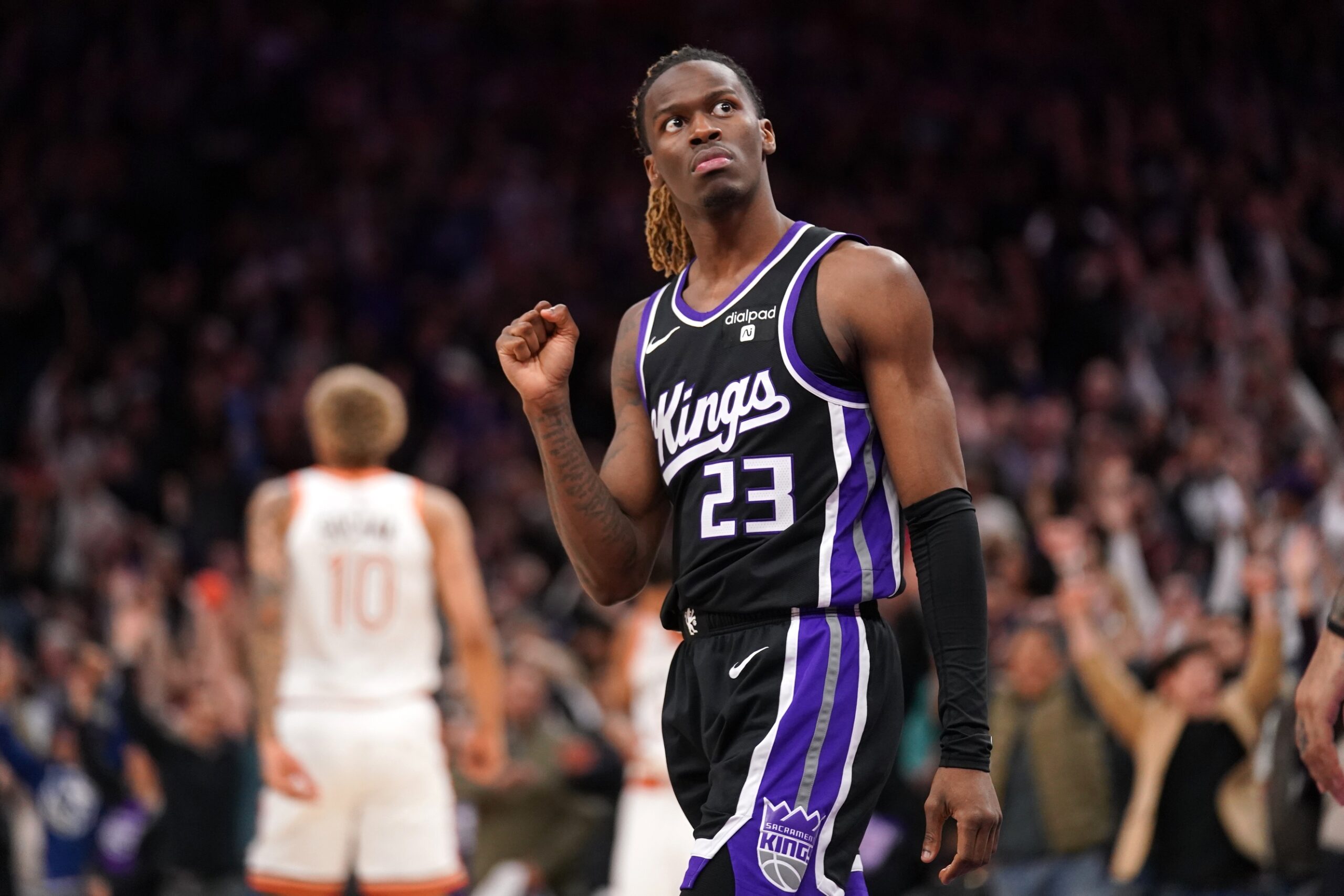 Sacramento Kings guard Keon Ellis (23) reacts after the Kings defeated the San Antonio Spurs at the Golden 1 Center.