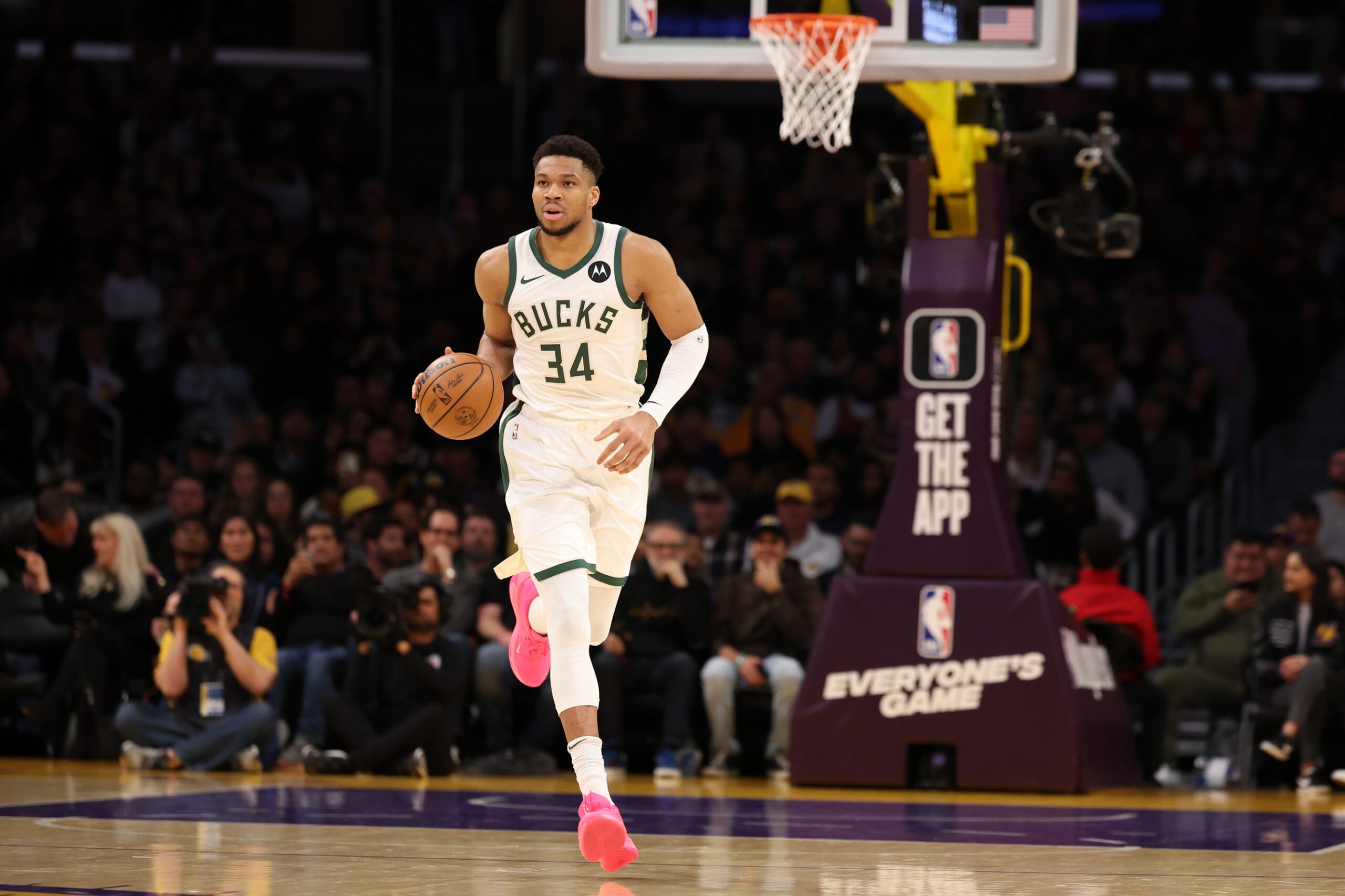 Milwaukee Bucks forward Giannis Antetokounmpo at Los Angeles Lakers game