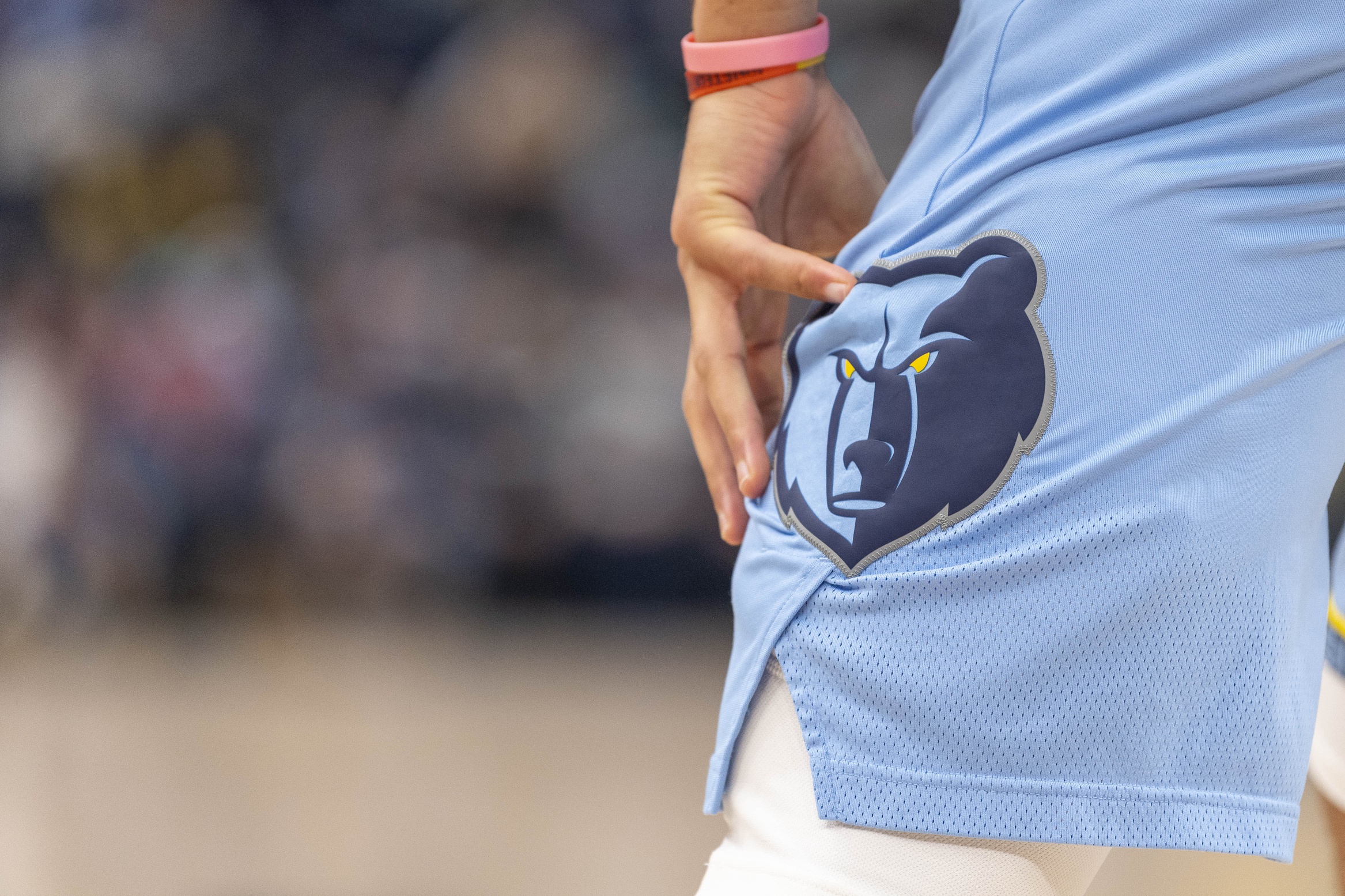 Dec 29, 2021; Memphis, Tennessee, USA; A view of the Memphis Grizzlies logo during the game between the Los Angeles Lakers and the Memphis Grizzlies at the FedExForum. Mandatory Credit: Jerome Miron-USA TODAY Sports