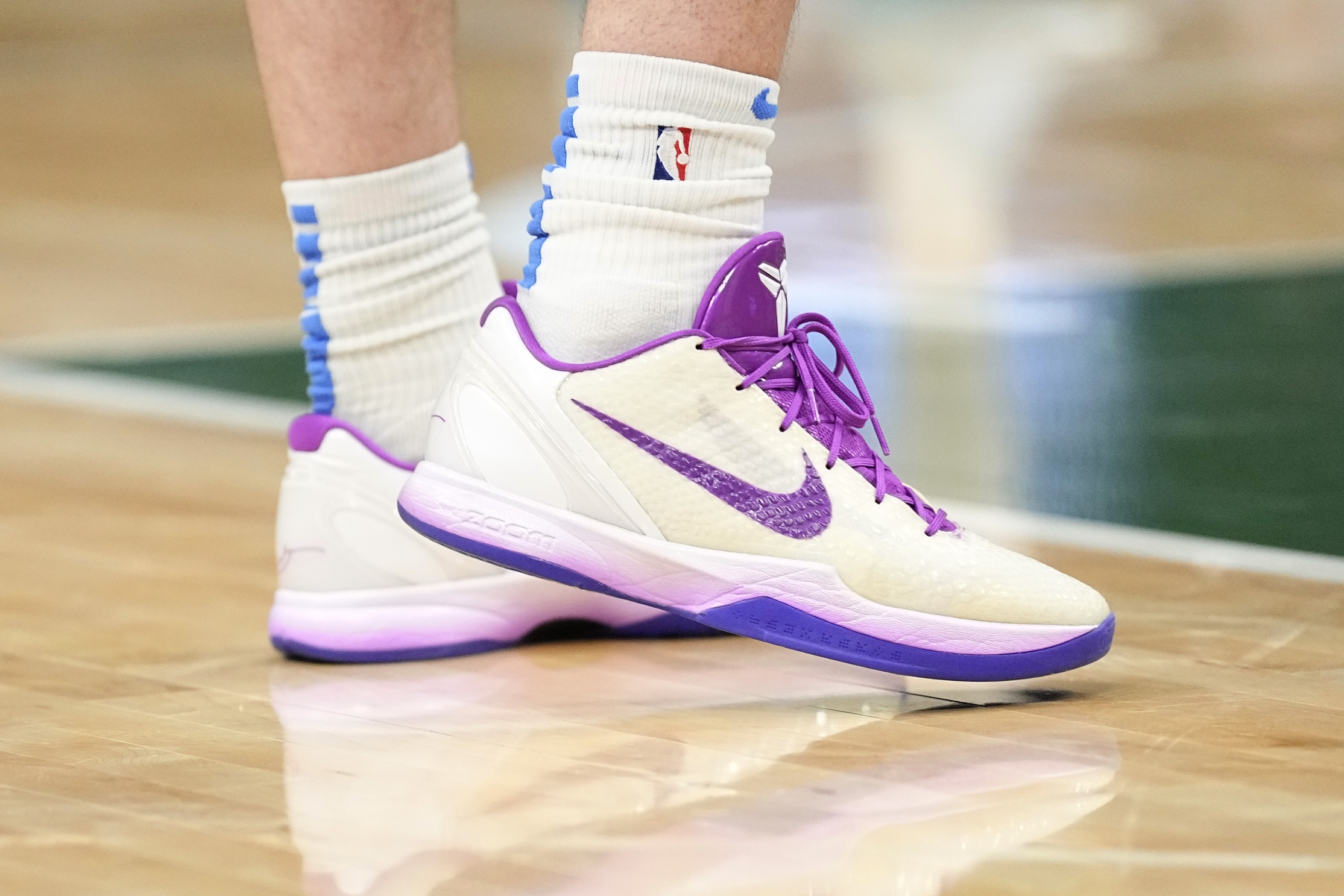 Mar 24, 2024; Milwaukee, Wisconsin, USA; General view of the shoes worn by Oklahoma City Thunder guard Josh Giddey (3) during the game against the Milwaukee Bucks at Fiserv Forum. Mandatory Credit: Jeff Hanisch-USA TODAY Sports