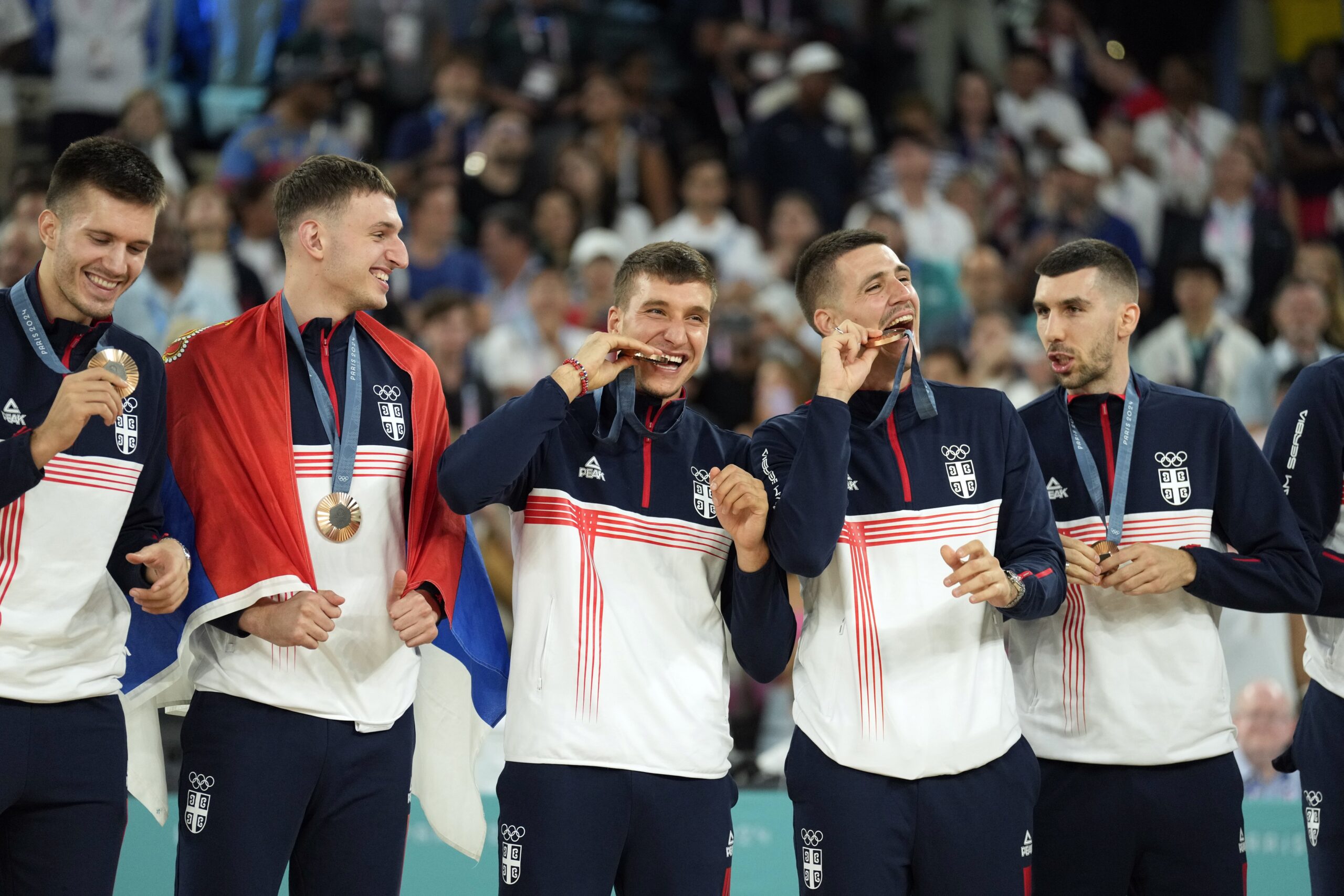 Atlanta Hawks guard Bogdan Bogdanovic with Serbia national team at Paris Olympics