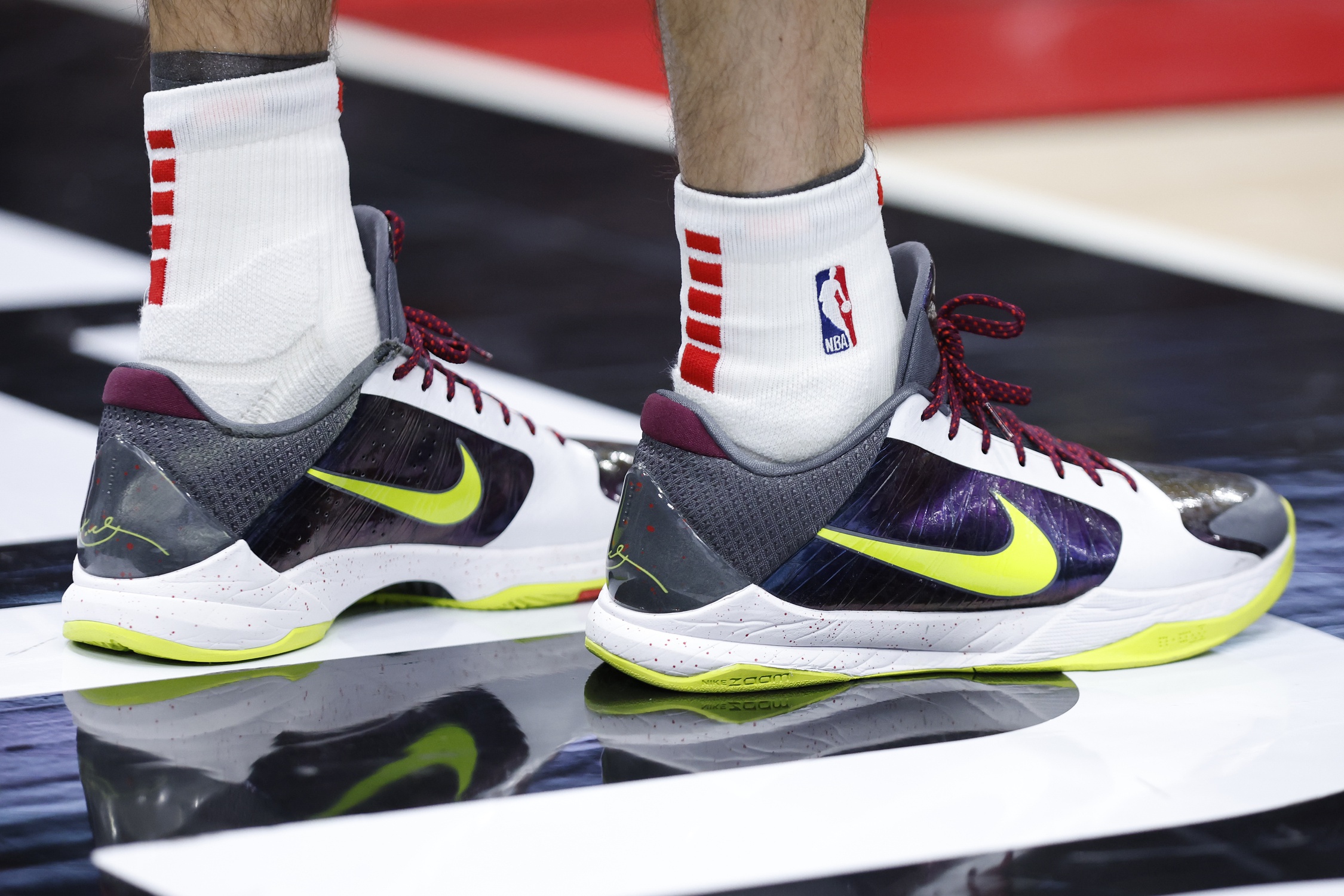 Mar 18, 2024; Chicago, Illinois, USA; Chicago Bulls guard Alex Caruso (6) shoes are seen during the second half at United Center. Mandatory Credit: Kamil Krzaczynski-USA TODAY Sports