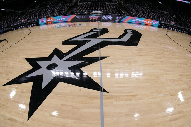 Dec 13, 2018; San Antonio, TX, USA; A general view of the San Antonio Spurs logo on the court prior to a game between the Spurs and the LA Clippers at AT&T Center. Mandatory Credit: Soobum Im-Imagn Images Aron Baynes