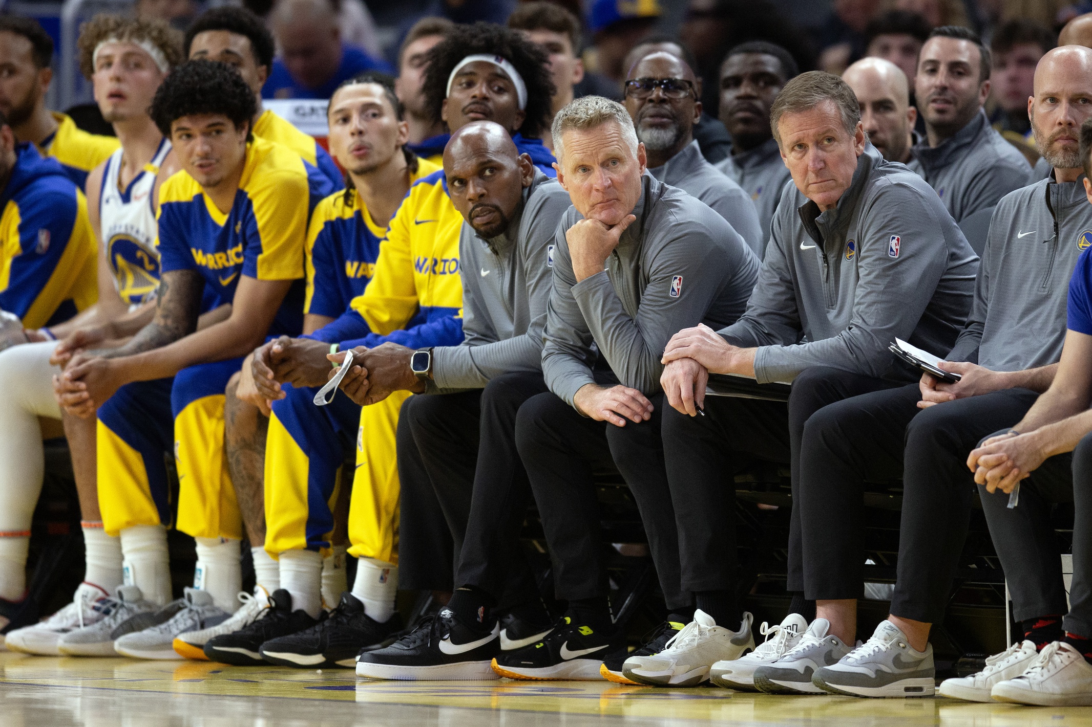 Golden State Warriors head coach Steve Kerr watches his team