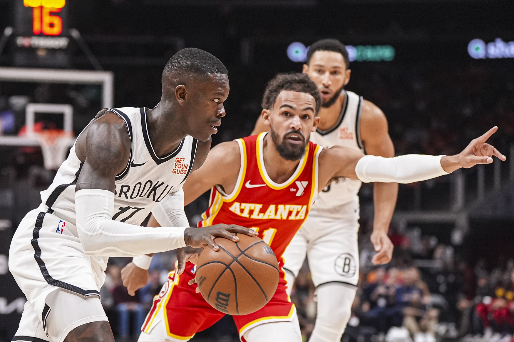 Brooklyn Nets guard Dennis Schroder (17) dribbles