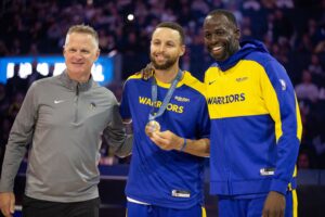 Warriors locker room is led by Steph Curry, Draymond Green, and Steve Kerr