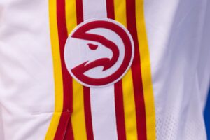 Detailed view of the Atlanta Hawks logo