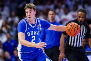 Duke Blue Devils forward Cooper Flagg (2) dribbles the ball