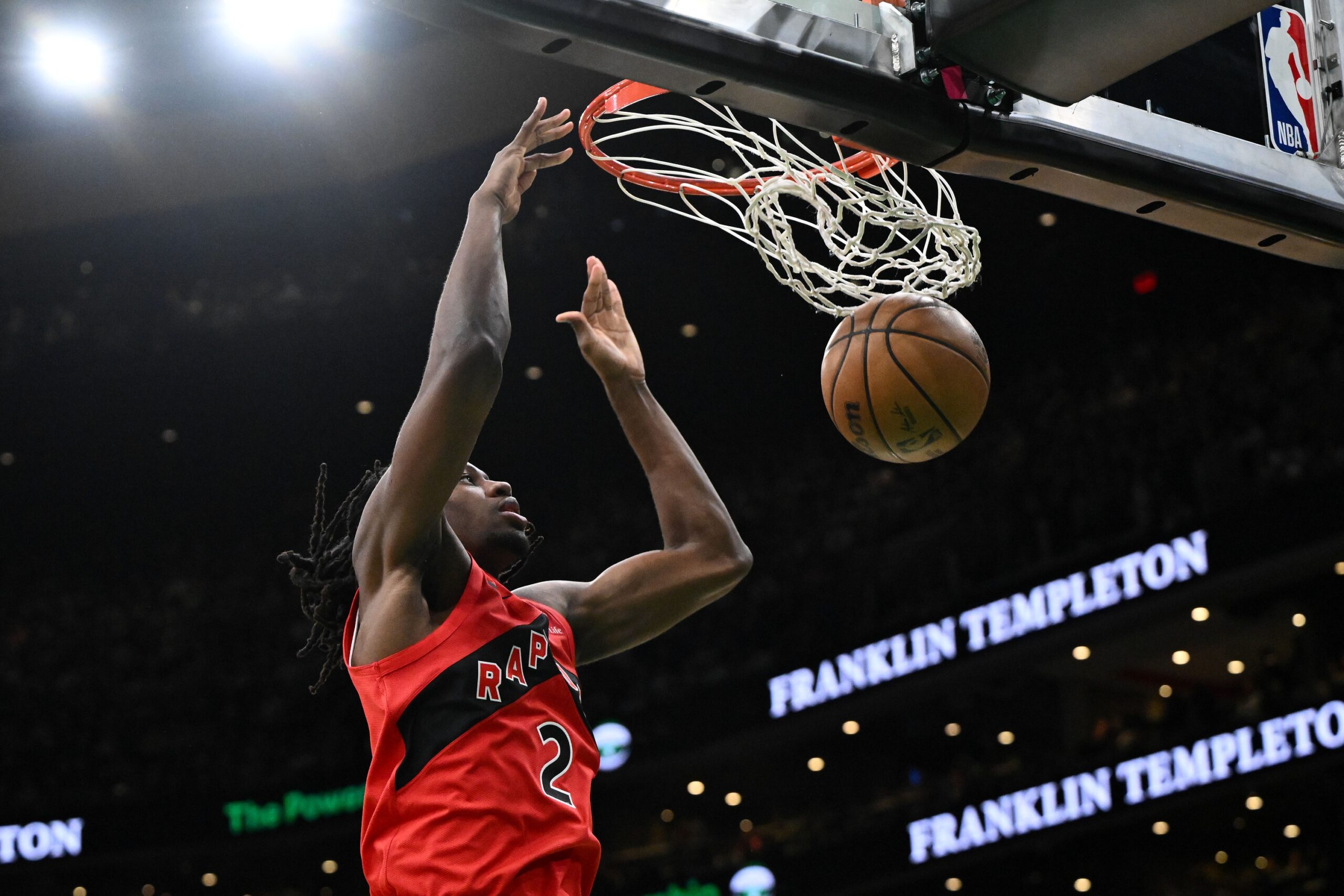 Jonathan Mogbo is a rookie for the Raptors.