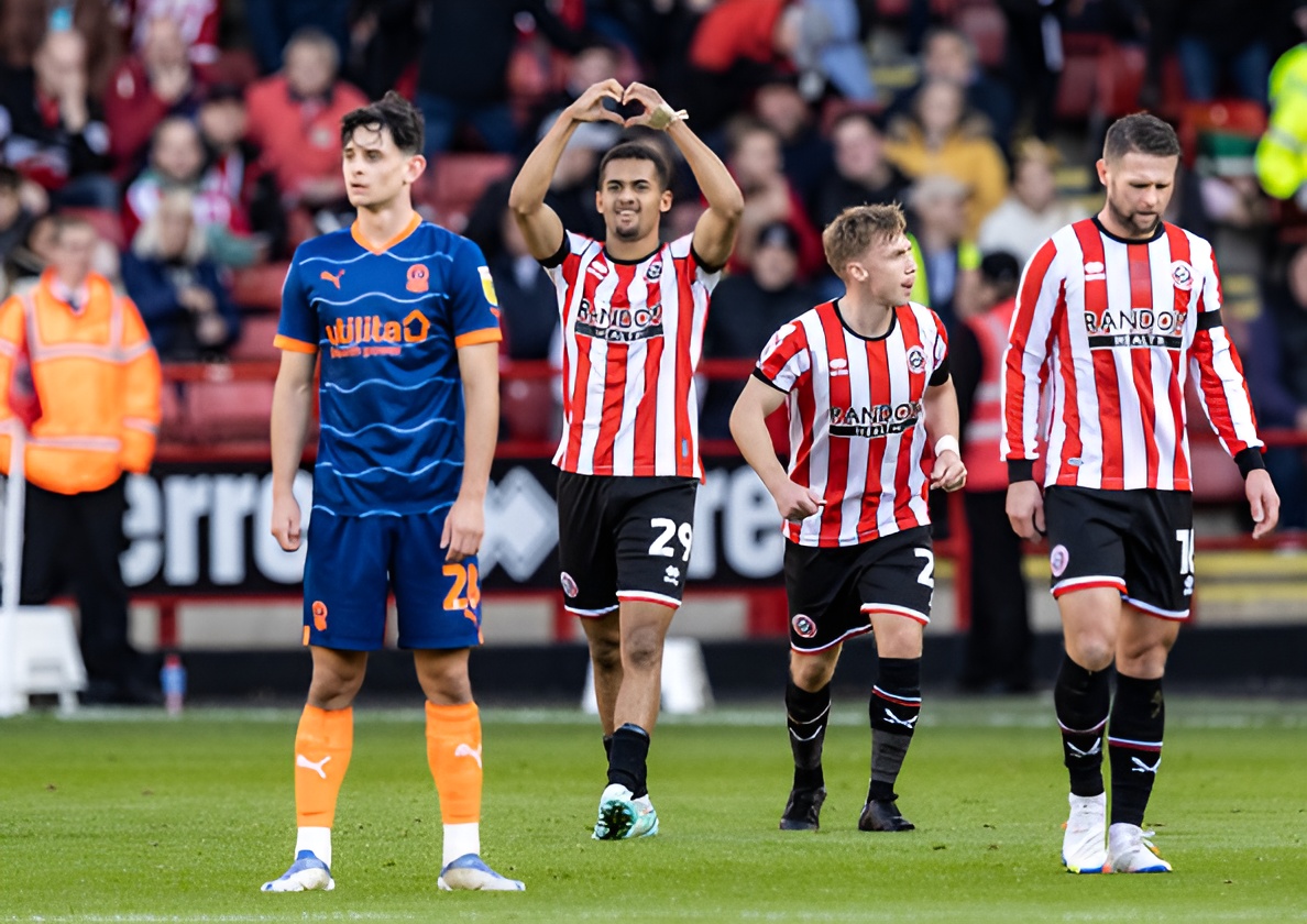 Senegal Youngster Iliman Ndiaye celebrates scoring for Sheffield United