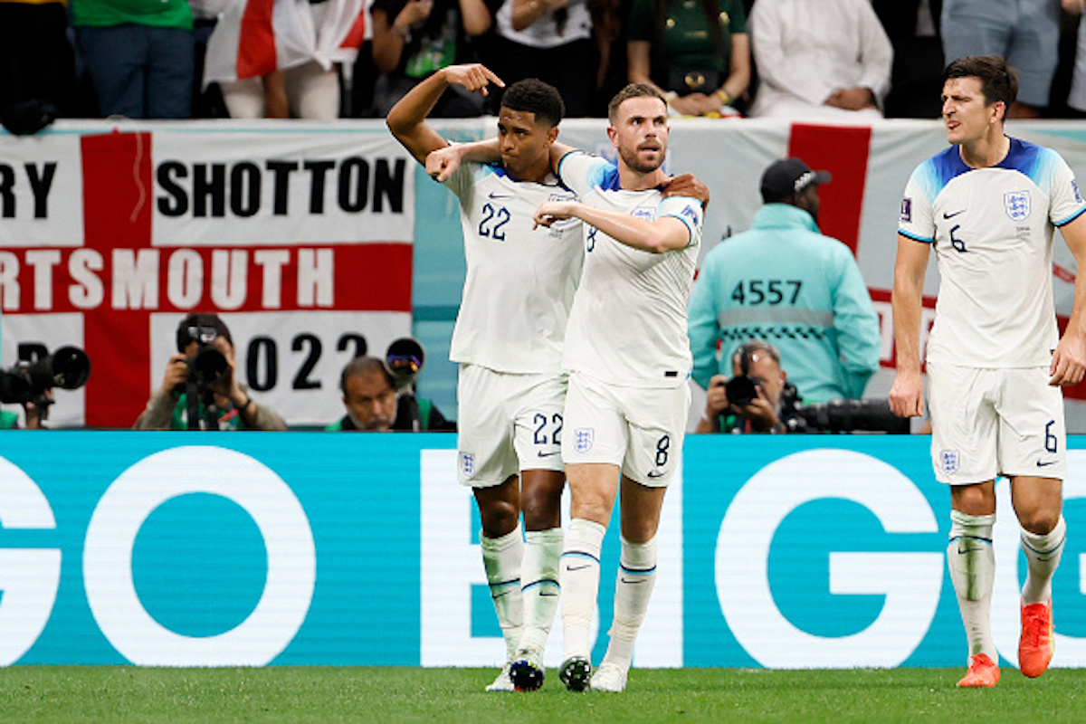 England Predicted Lineup vs France - Jude Bellingham and Jordan Henderson celebrating