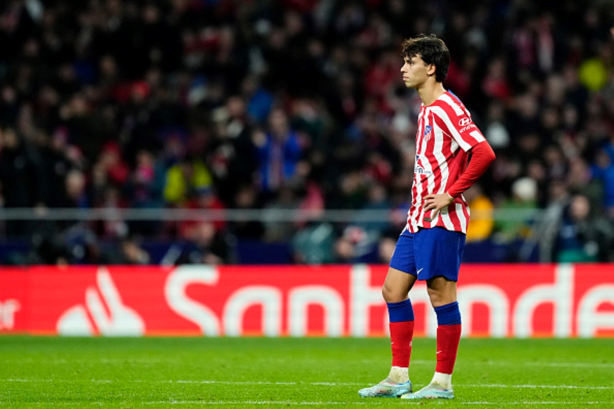 Joao Felix, competing for the Chelsea predicted lineup, looking unhappy on the pitch