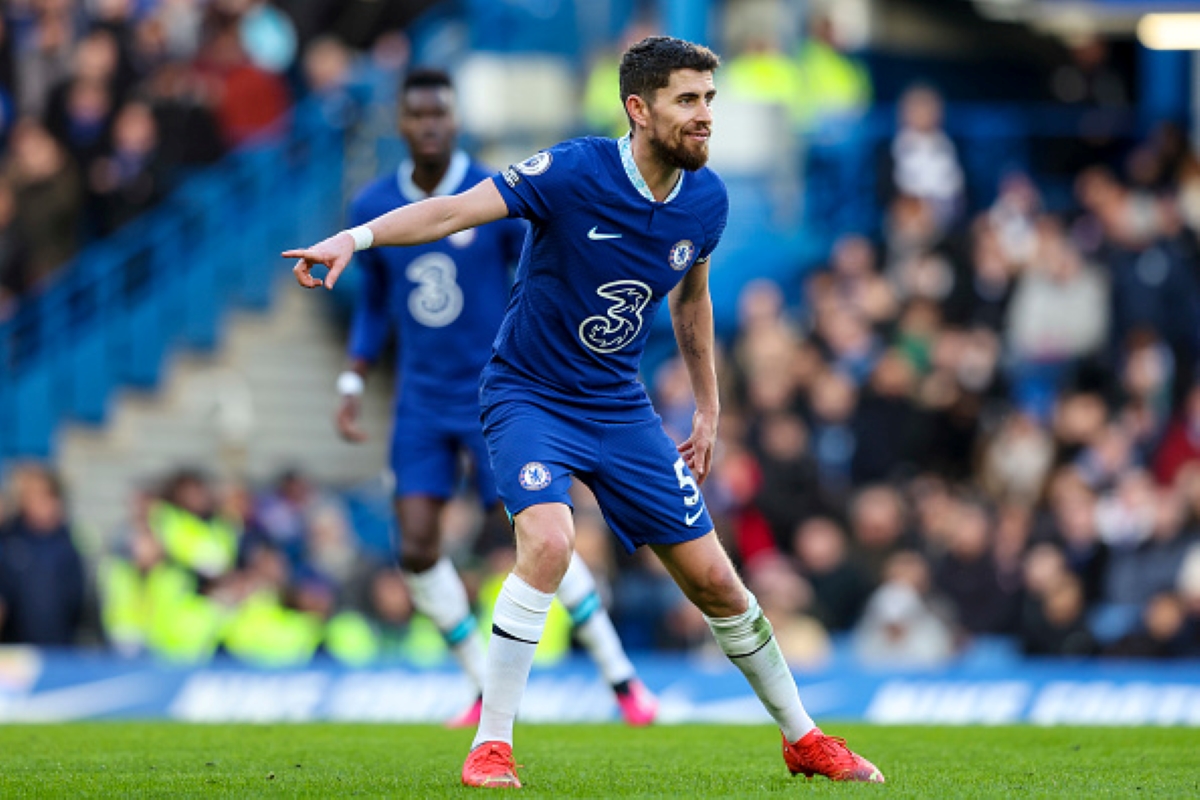 Target for Arsenal, Jorginho, pointing on pitch