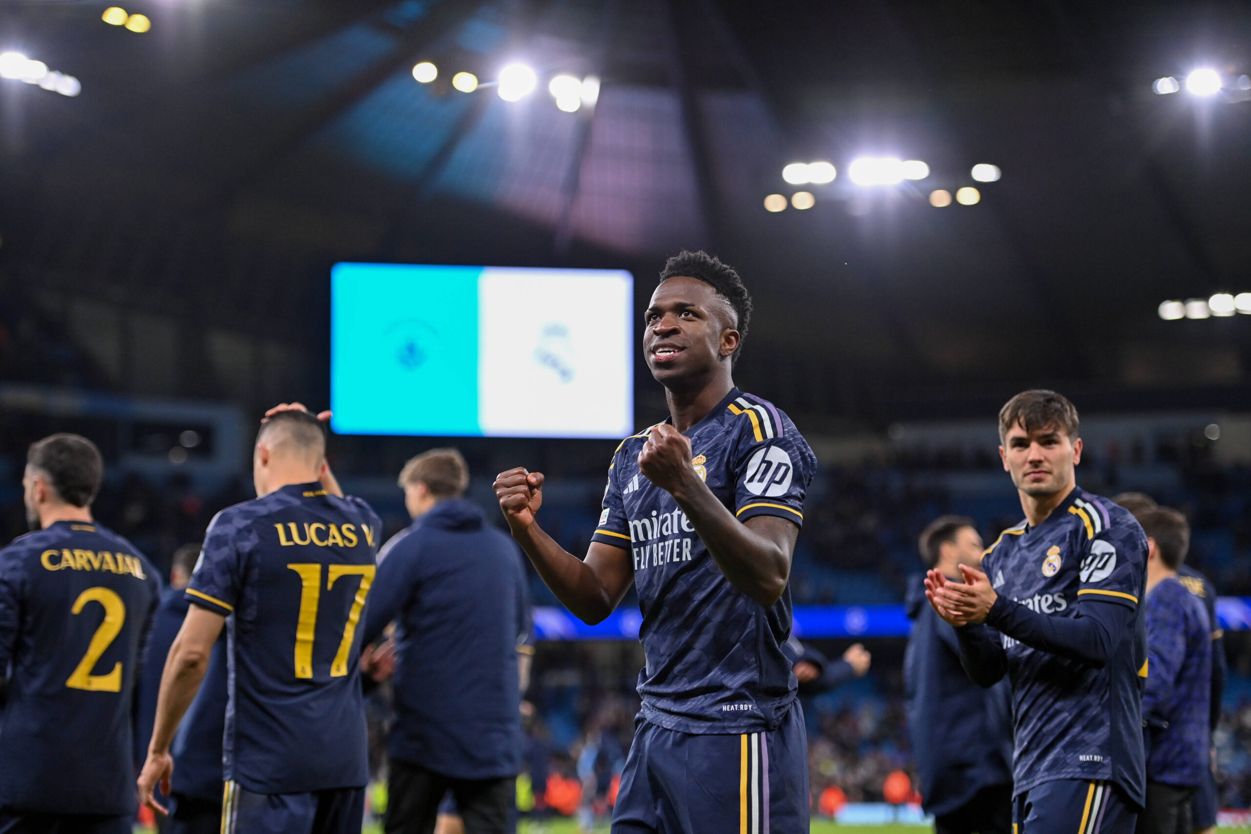 Real Madrid team applauds fans following Champions League victory