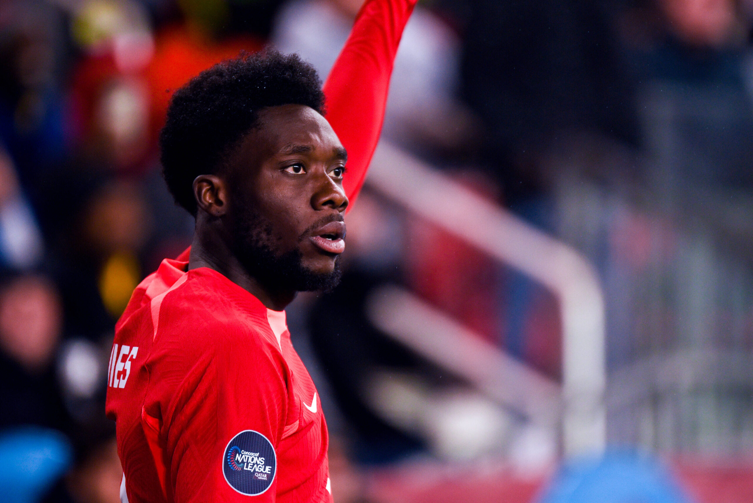 Alphonso Davies prepares to take a set piece for the Canadian National Team