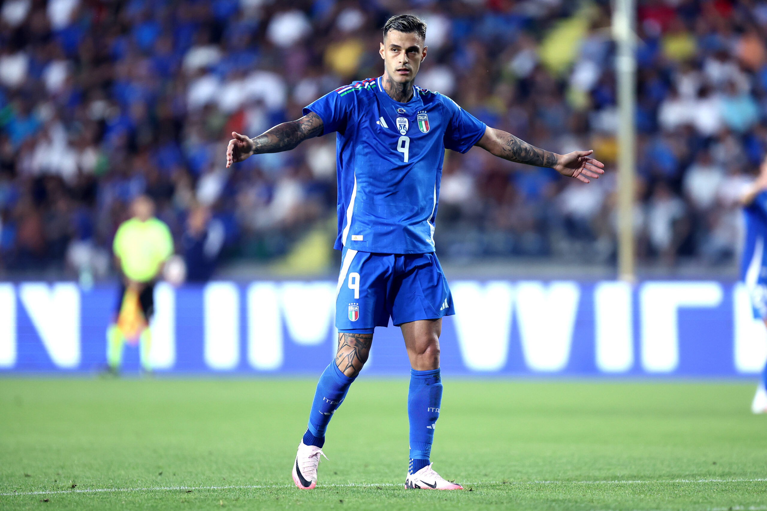 Gianluca Scamacca pictured for Italy during a match