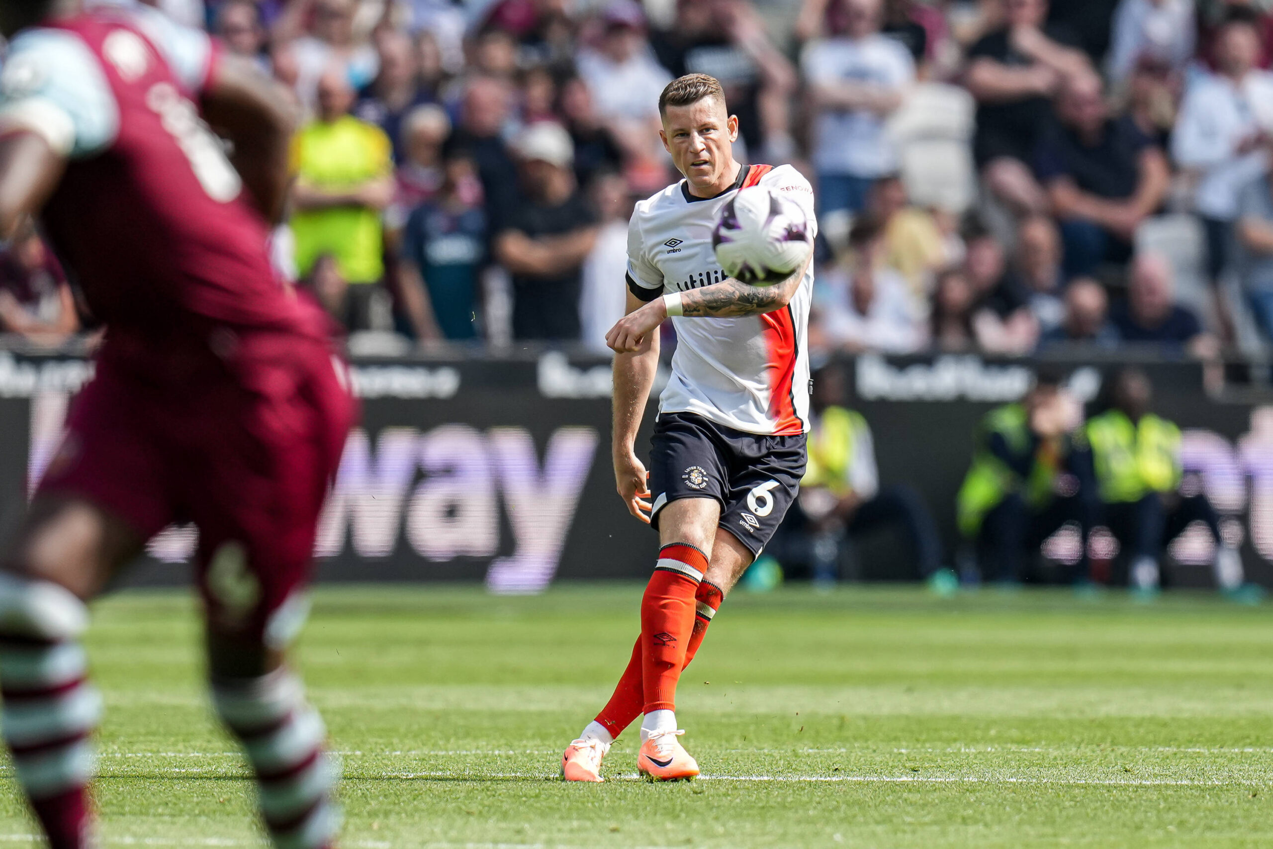 Ross Barkley pictured making a pass for Luton Town