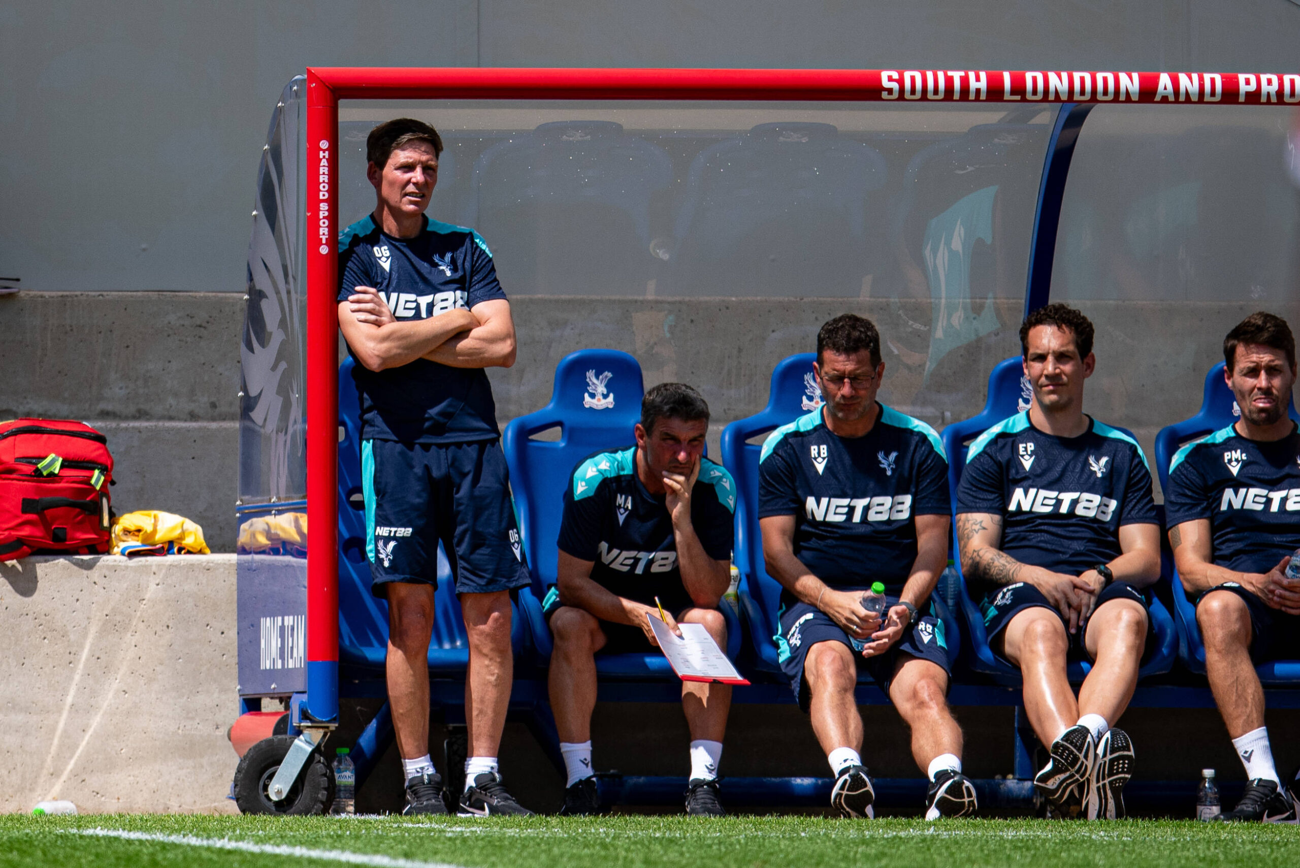 Oliver Glasner at the dugout during pre-season