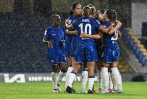 Chelsea Women celebrate goal against Real Madrid