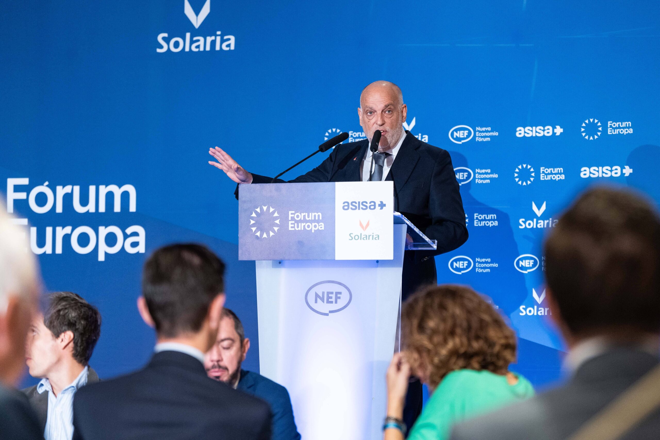 La Liga president Javier Tebas speaking at conference