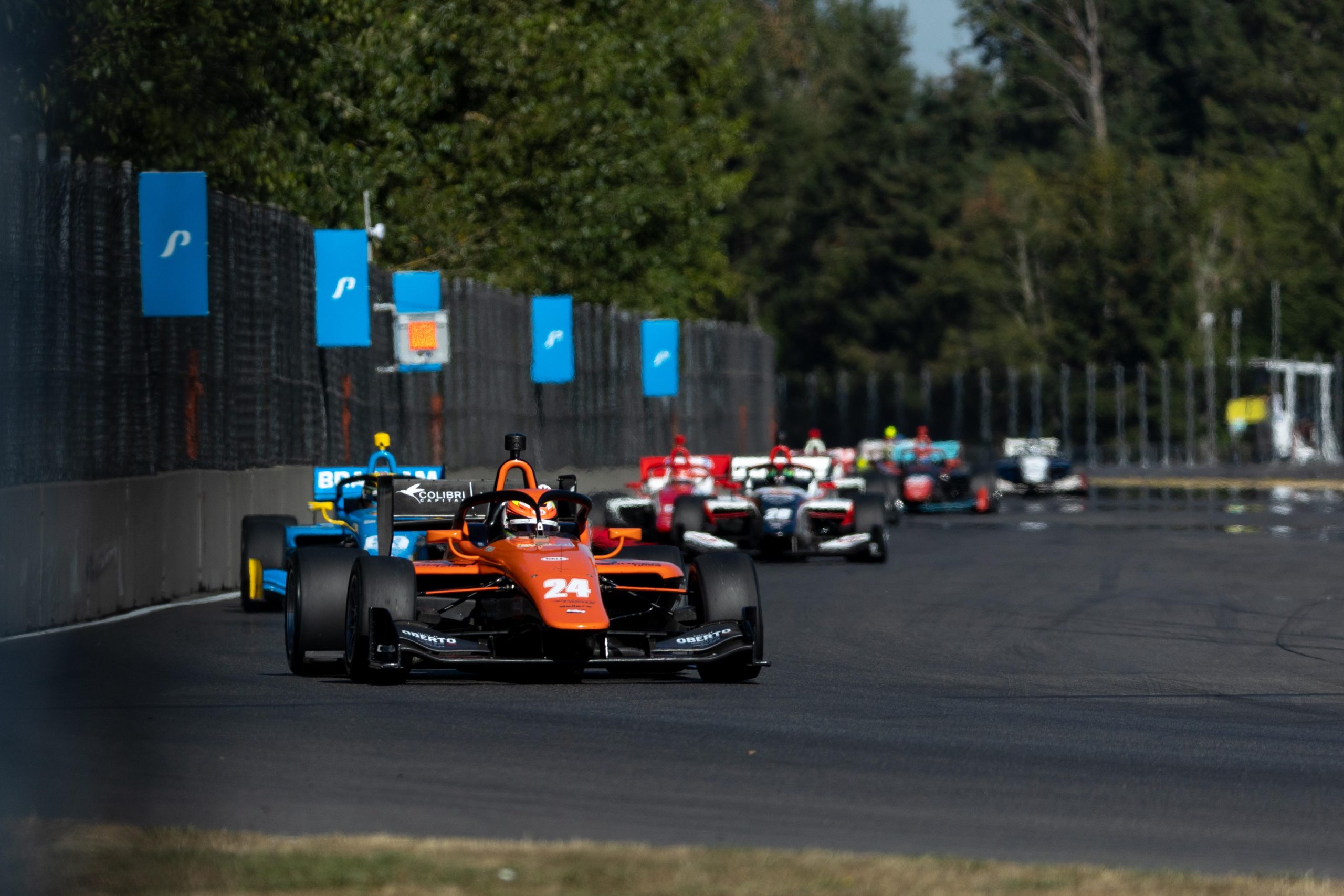 Benjamin Pedersen leads the field at Portland International Raceway in 2022.