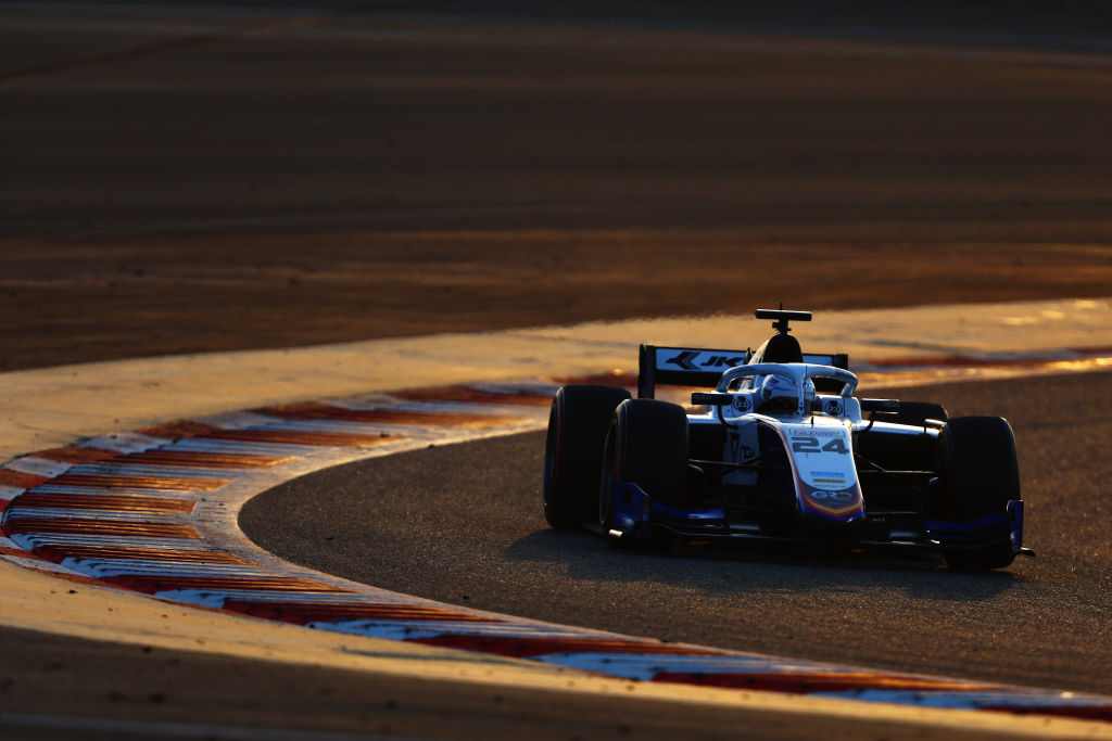 BAHRAIN, BAHRAIN - FEBRUARY 16: Kush Maini of India and Campos Racing (24) drives on track during day three of Formula 2 Testing at Bahrain International Circuit on February 16, 2023 in Bahrain, Bahrain. (Photo by Bryn Lennon - Formula 1/Formula Motorsport Limited via Getty Images)