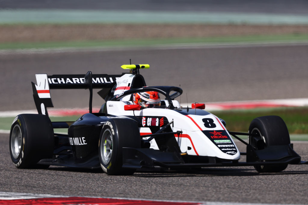 BAHRAIN, BAHRAIN - FEBRUARY 15: Gregoire Saucy of Switzerland and ART Grand Prix (8) drives on track during day two of Formula 3 Testing at Bahrain International Circuit on February 15, 2023 in Bahrain, Bahrain. (Photo by Bryn Lennon - Formula 1/Formula Motorsport Limited via Getty Images)