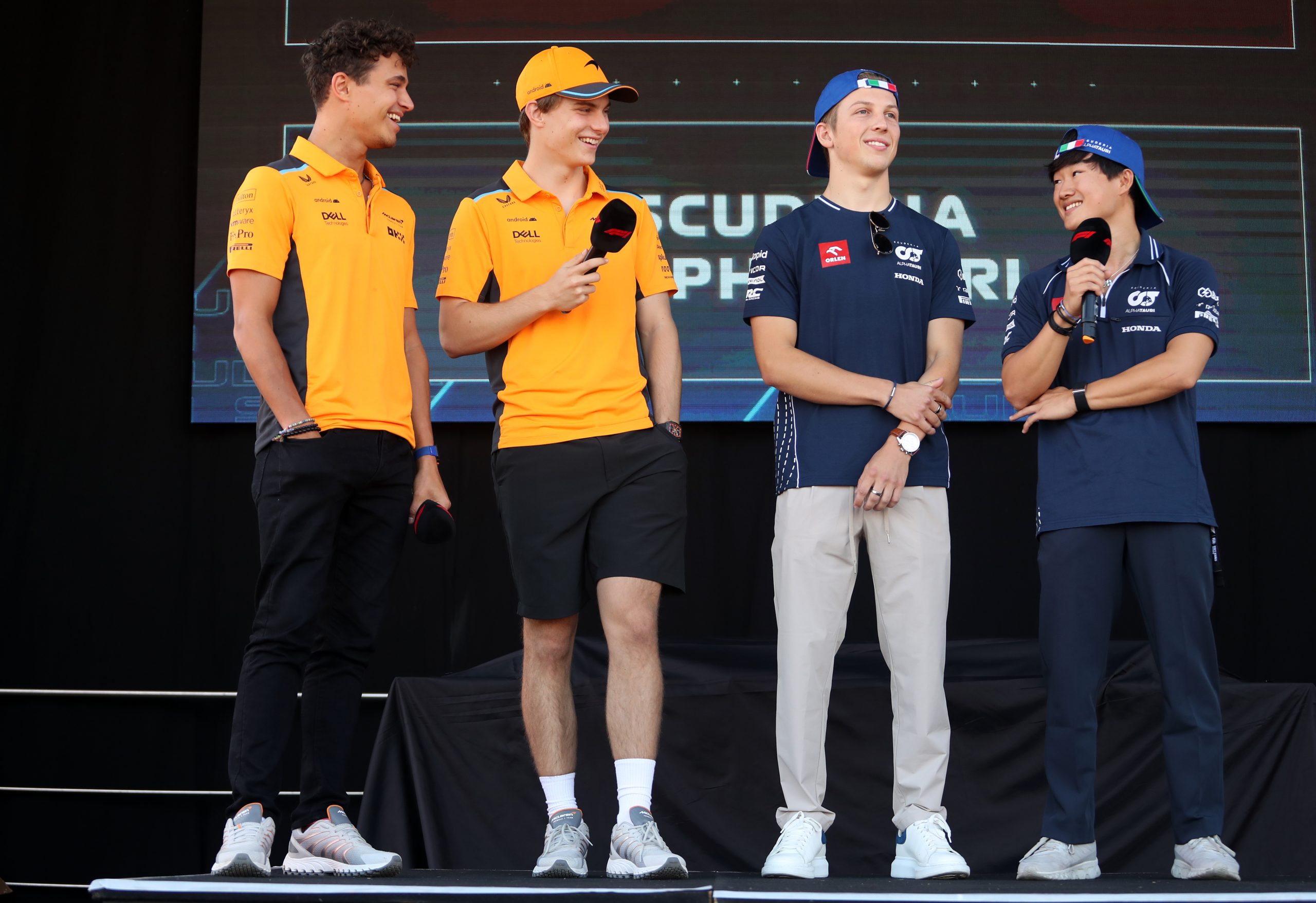 Lando Norris & Oscar Piastri of McLaren (Left) and Liam Lawson & Yuki Tsunoda of AlphaTauri (Right)