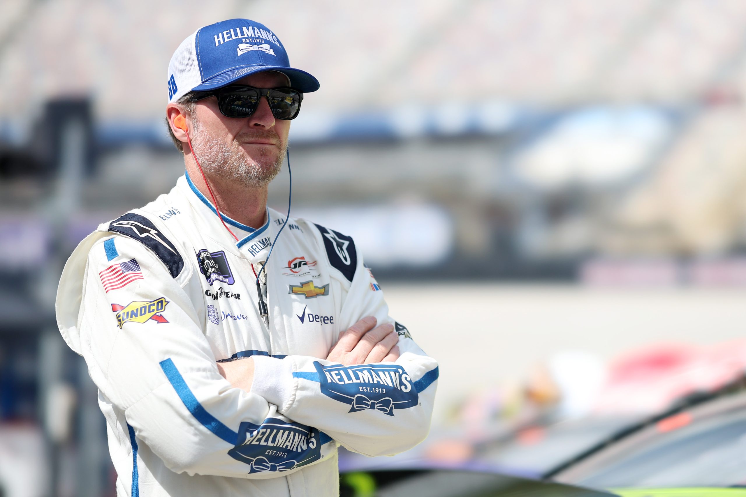 Dale Earnhardt Jr., driver of the #88 Hellmann's Chevrolet, looks on during practice for the NASCAR Xfinity Series Food City 300 at Bristol Motor Speedway on September 15, 2023 in Bristol, Tennessee.