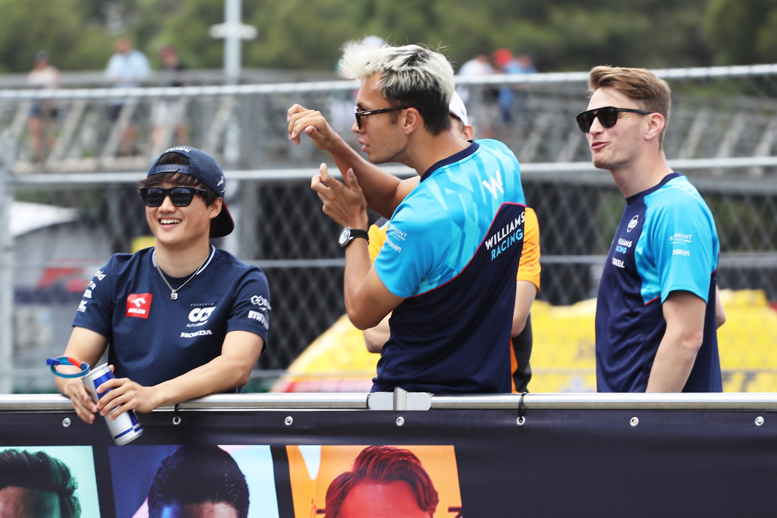 Yuki Tsunoda of AlphaTauri, Alex Albon of Williams and Logan Sargeant of Williams.