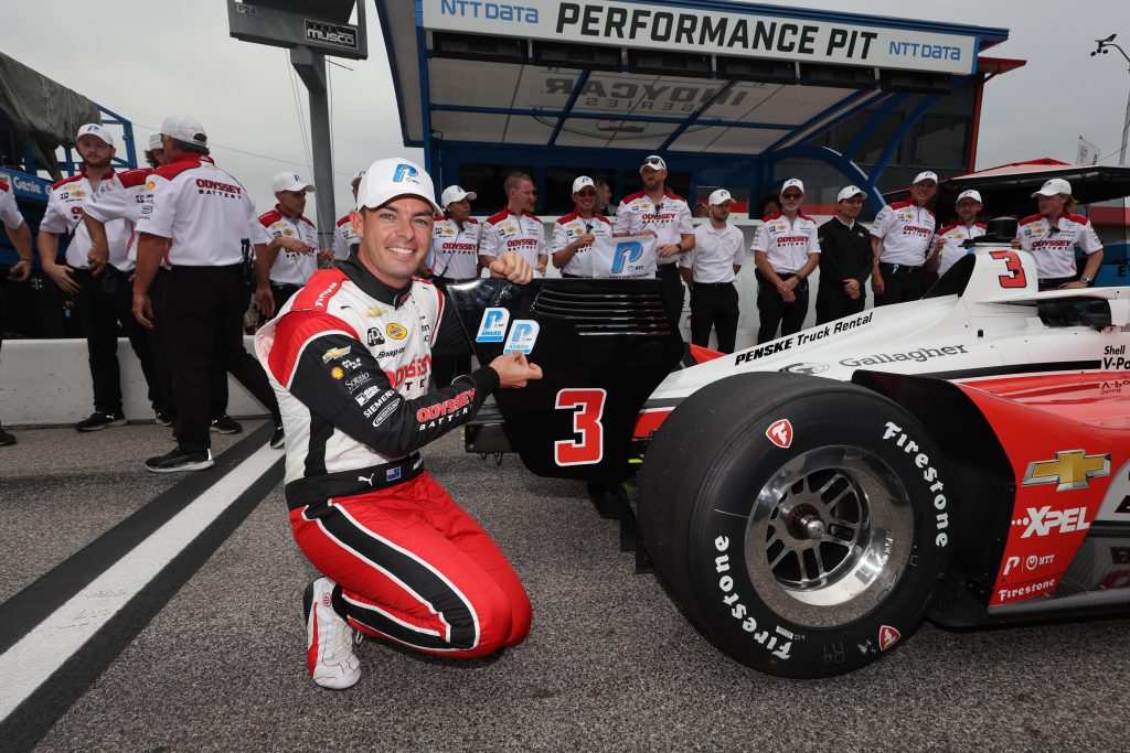 Scott McLaughlin after getting Pole Position at Bommarito Automotive Group 500, 2023 IndyCar