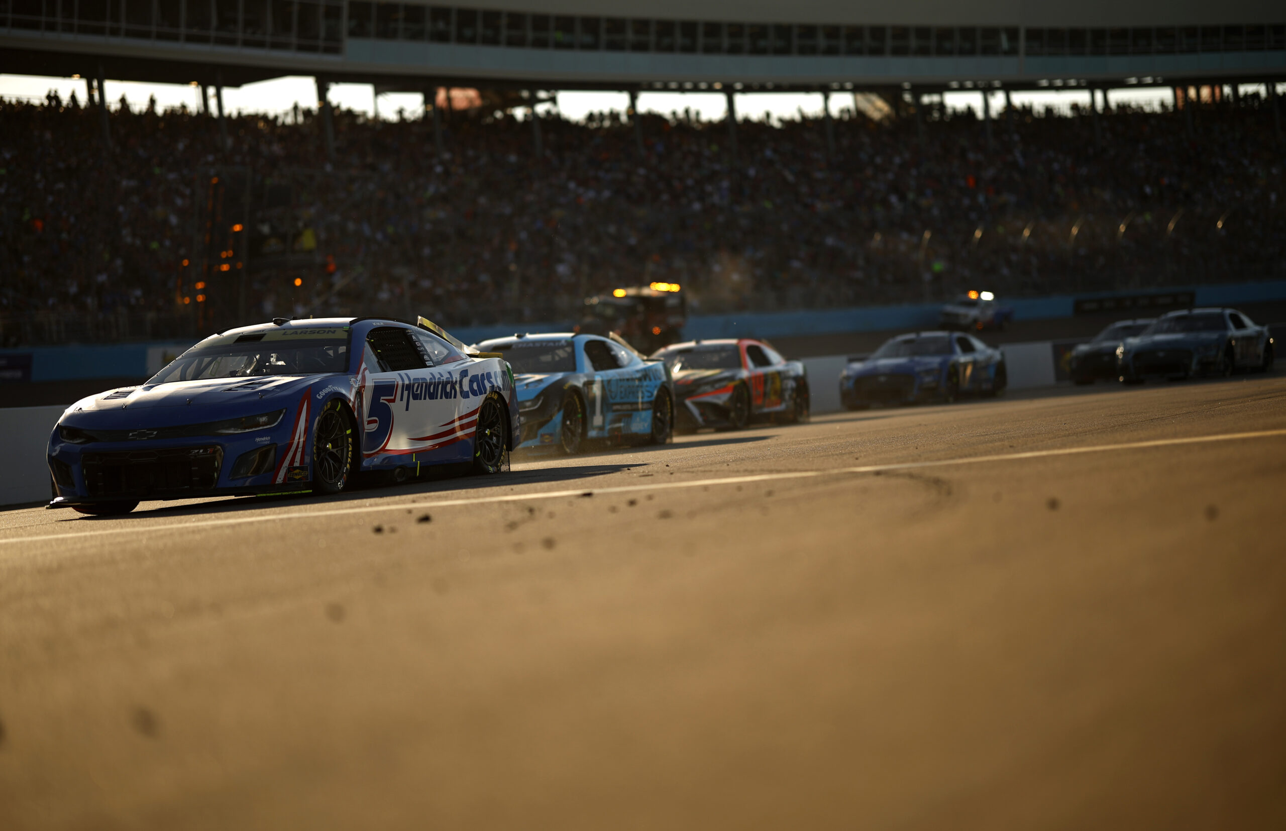 Kyle Larson, driver of the #5 HendrickCars.com Chevrolet, drives during the NASCAR Cup Series Championship at Phoenix Raceway on November 05, 2023 in Avondale, Arizona.