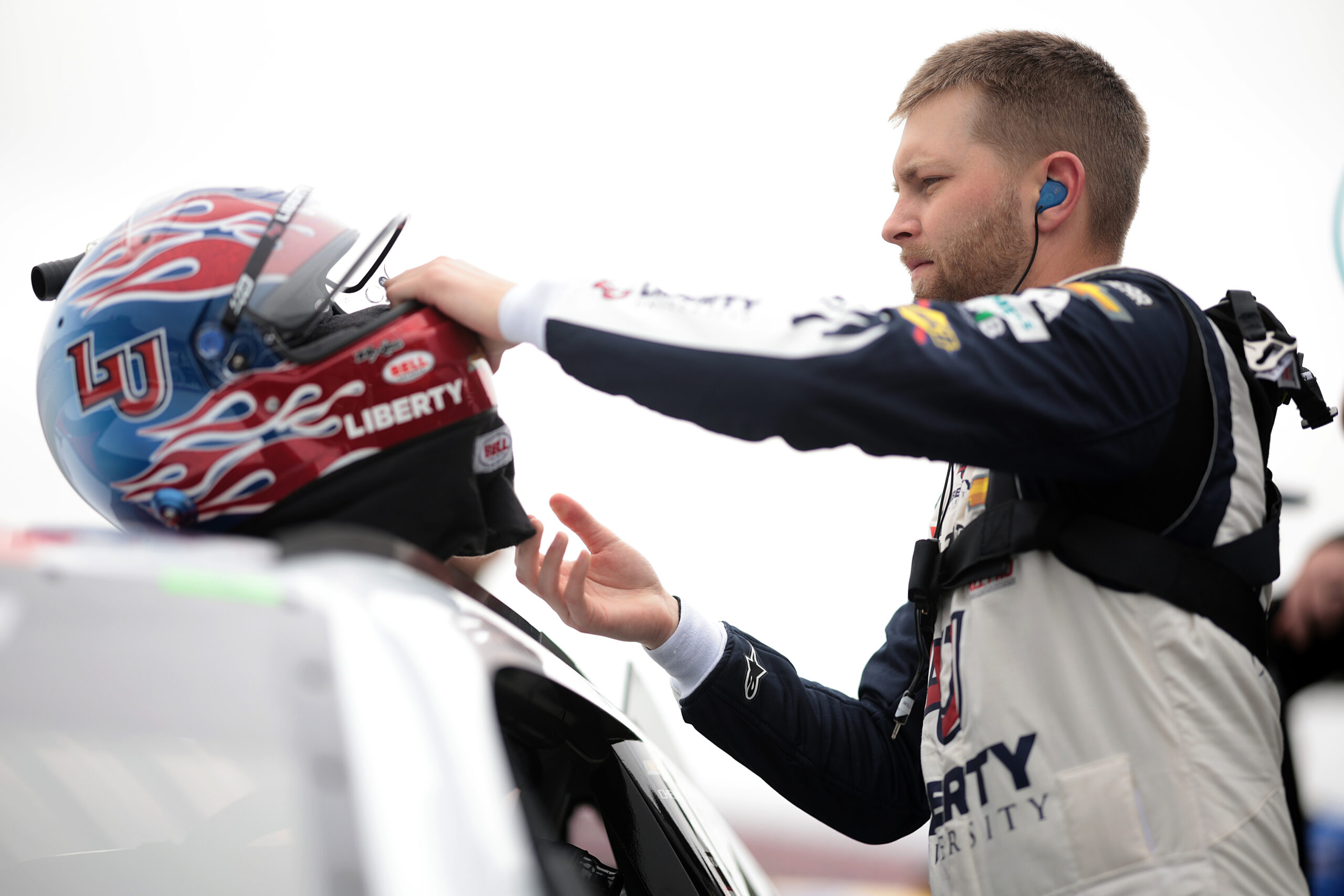 TALLADEGA, ALABAMA - APRIL 20: William Byron, driver of the #24 Liberty University Chevrolet, prepares to qualify for the NASCAR Cup Series GEICO 500 at Talladega Superspeedway on April 20, 2024 in Talladega, Alabama. (Photo by James Gilbert/Getty Images)