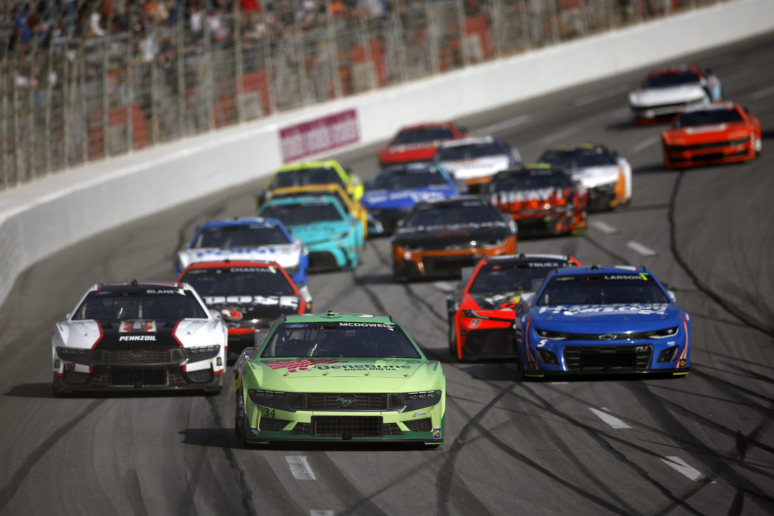 HAMPTON, GEORGIA - FEBRUARY 25: Michael McDowell, driver of the #34 Benebone Ford, lduring the NASCAR Cup Series Ambetter Health 400 at Atlanta Motor Speedway on February 25, 2024 in Hampton, Georgia. (Photo by Alex Slitz/Getty Images) Eliminations