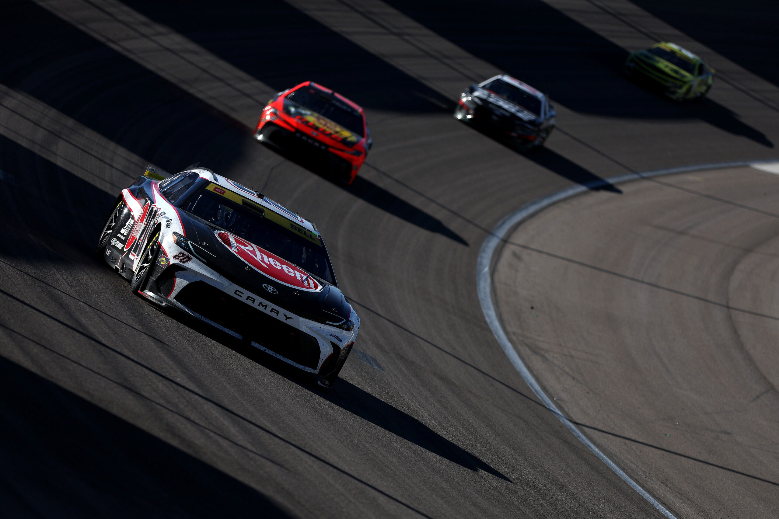 LAS VEGAS, NEVADA - OCTOBER 20: Christopher Bell, driver of the #20 Rheem Toyota, drives during the NASCAR Cup Series South Point 400 at Las Vegas Motor Speedway on October 20, 2024 in Las Vegas, Nevada. (Photo by Meg Oliphant/Getty Images)