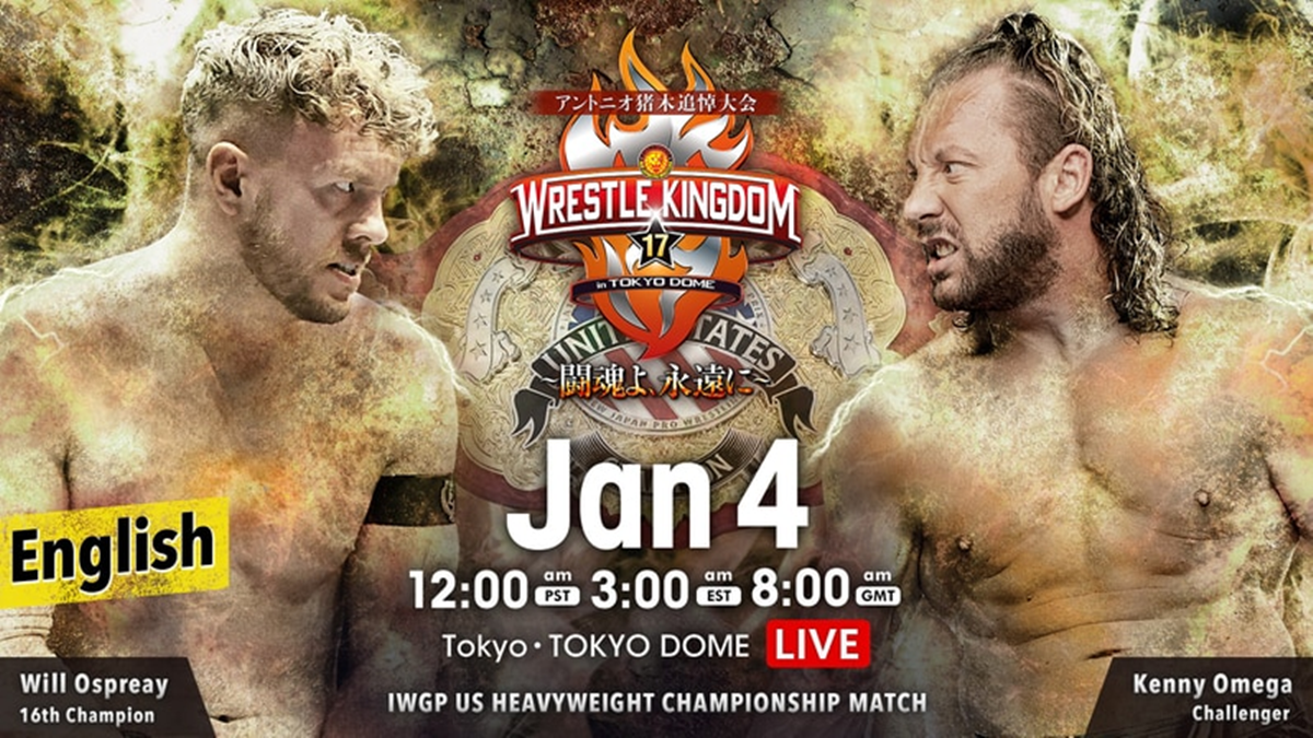 Wrestle Kingdom 17 card - Omega vs Ospreay graphic