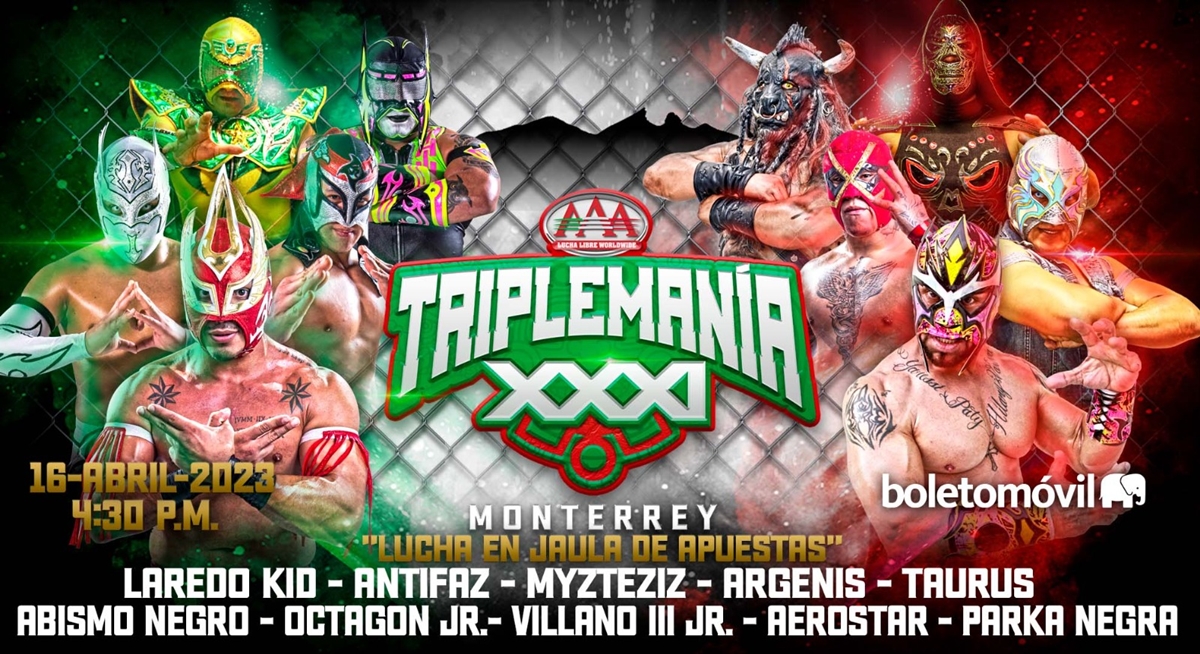 AAA Triplemania XXXI Monterrey graphic for 10-man steel cage match