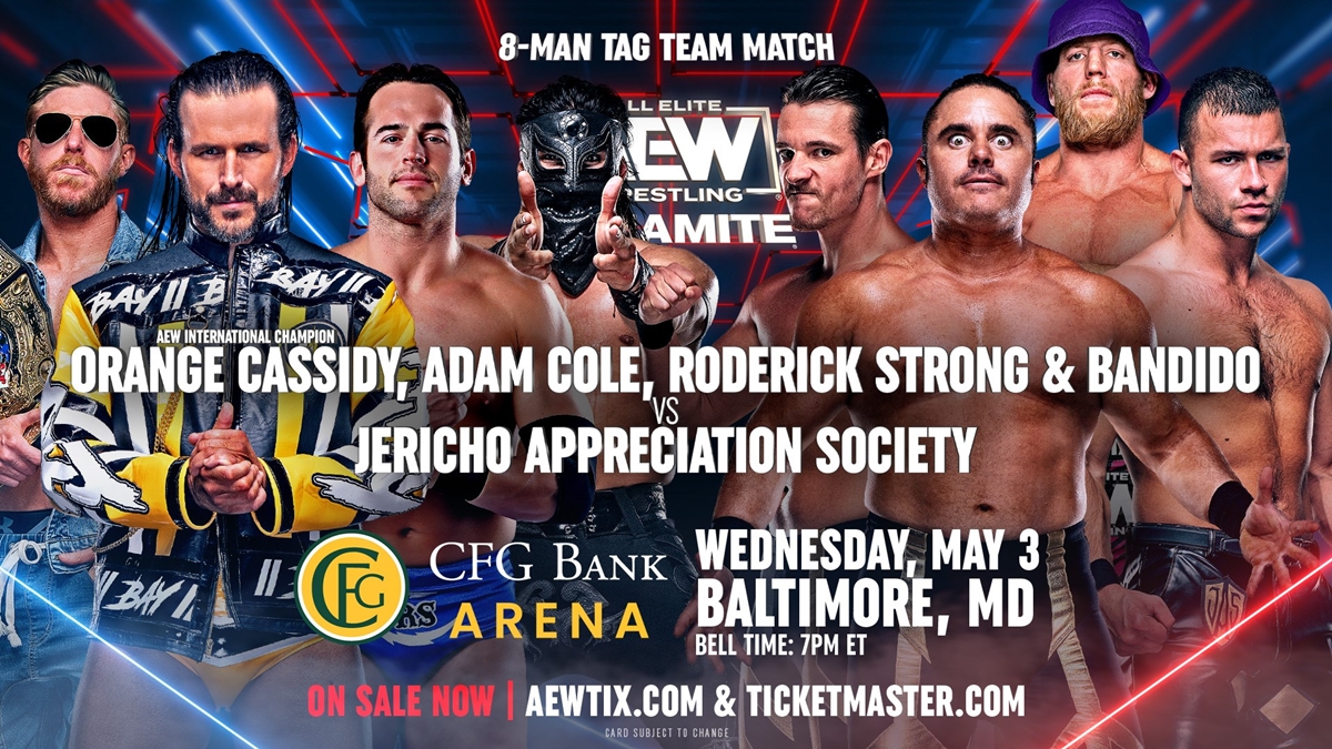 AEW Dynamite card - JAS vs Strong,Cole, Cassidy match graphic