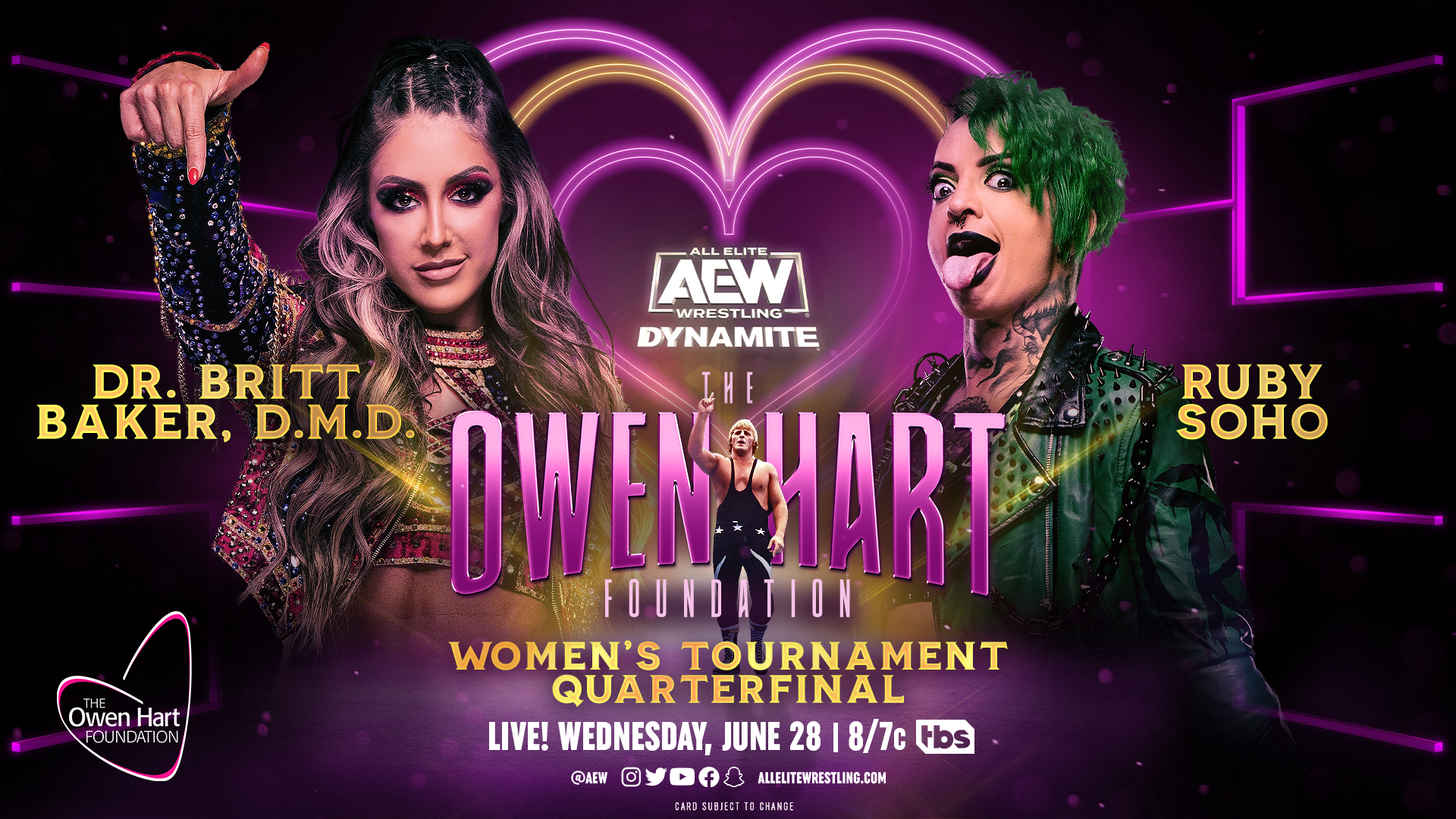 An AEW Dynamite match graphic featuring Dr. Britt Baker, D.M.D. vs. Ruby Soho,