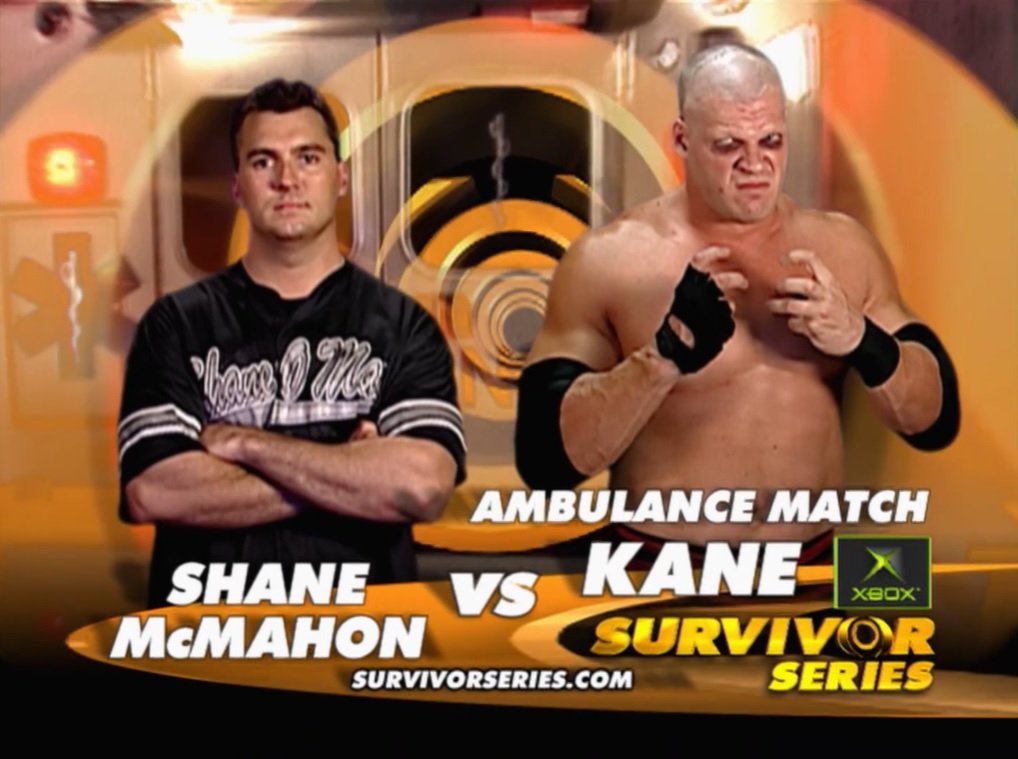 WWE Survivor Series 2003 match graphic featuring Kane and Shane McMahon.