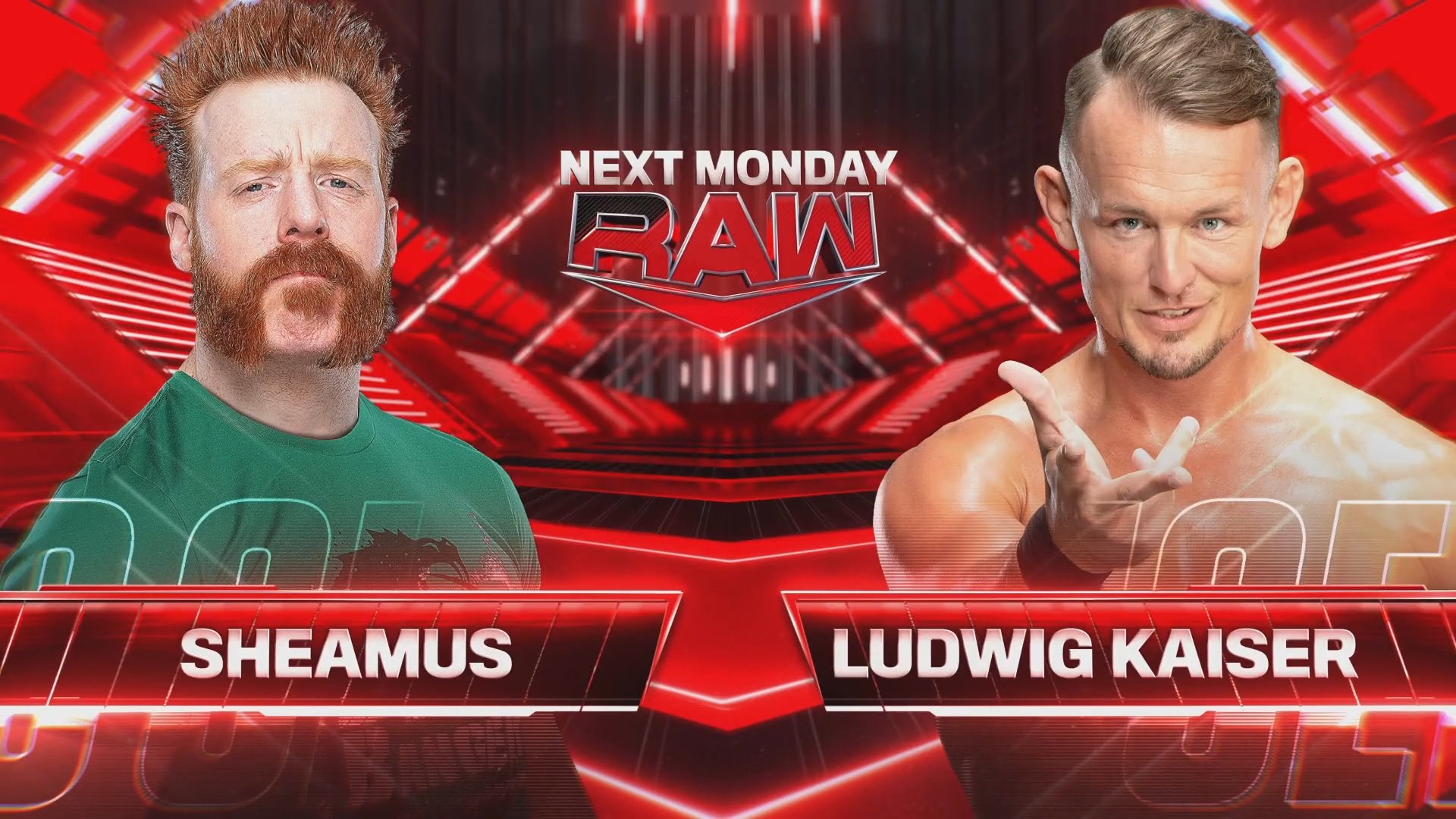 A WWE Raw match graphic featuring Ludwig Kaiser and Sheamus.