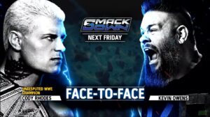 A match graphic featuring Undisputed WWE Champion Cody Rhodes and Kevin Owens for WWE SmackDown.