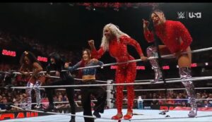 A photo of the Women's WarGames team at WWE Survivor Series 2024.