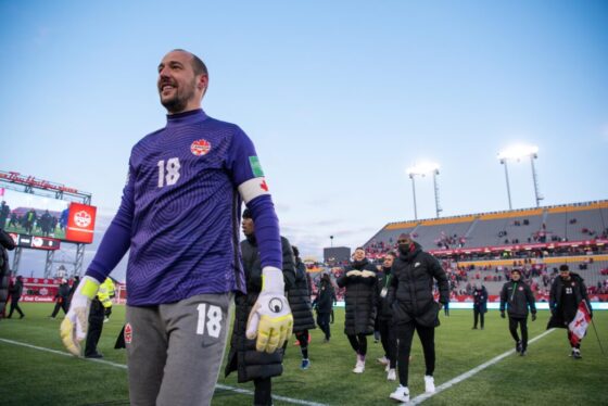 The CanMNT celebrates the 2-0 win over the USMNT on January 30, 2022