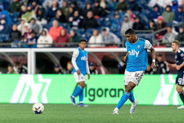 Charlotte FC player Christian Makoun passes the ball on April 16, 2022