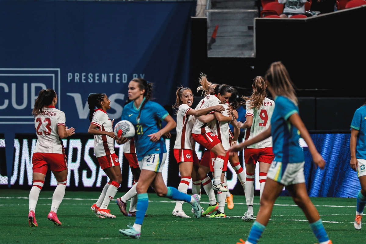 Canwnt Celebrates Vanessa Gilles Goal, Which Was Assisted by Jessie Fleming