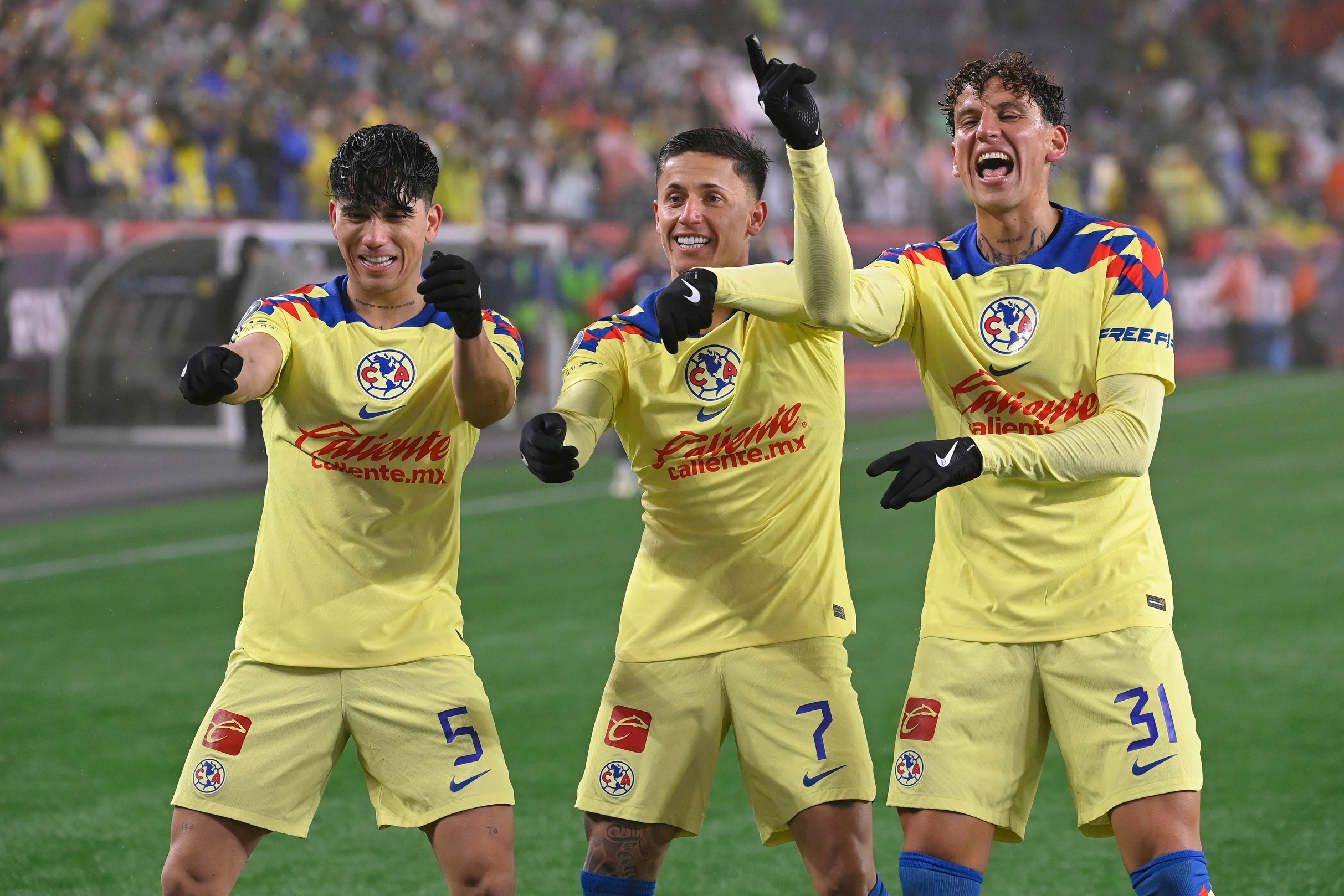 Club América Celebrates Brian Rodriguez's Goal Against New England Revolution in the Concacaf Champions Cup